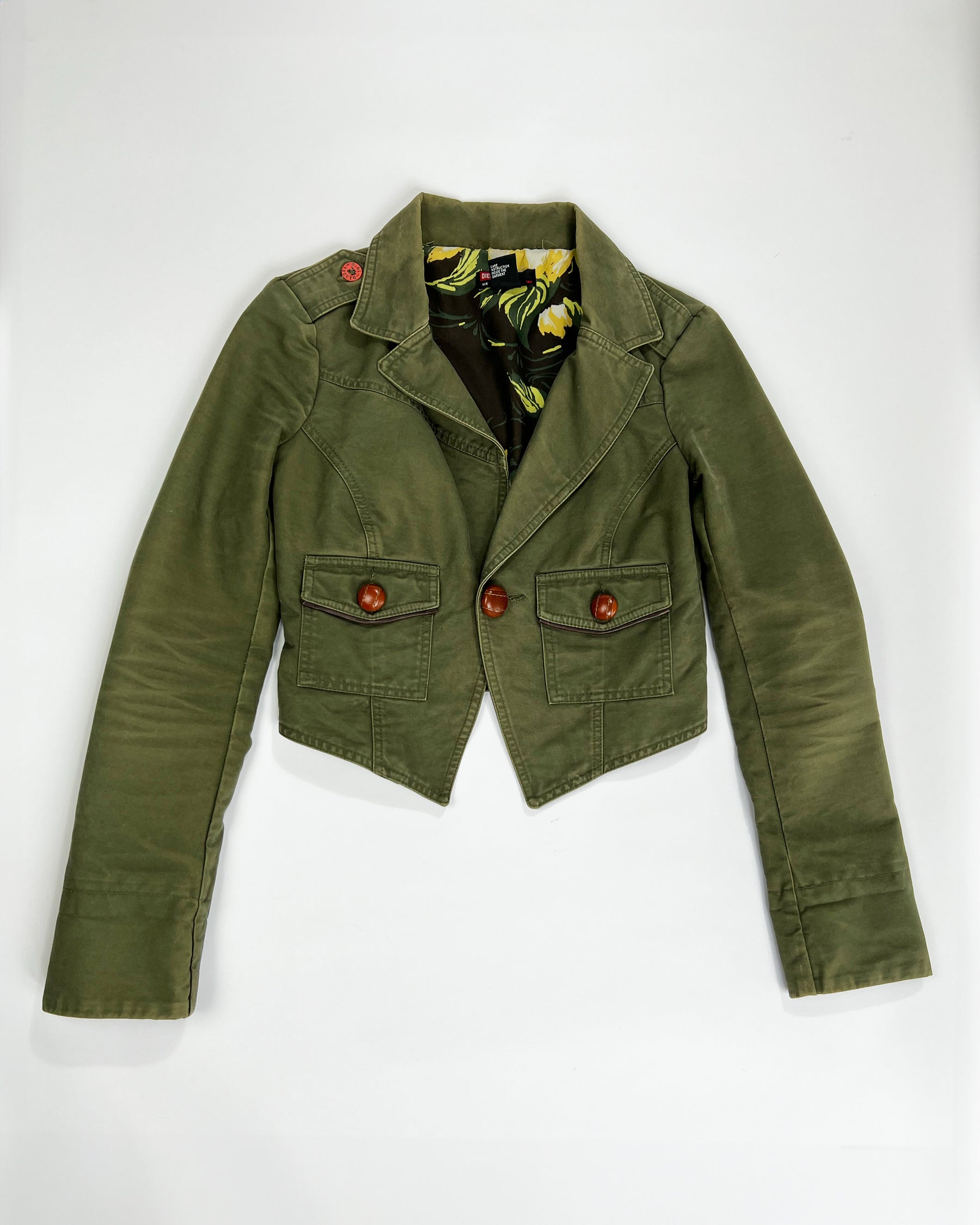 00's Diesel Cropped Military Jacket in Khaki - S