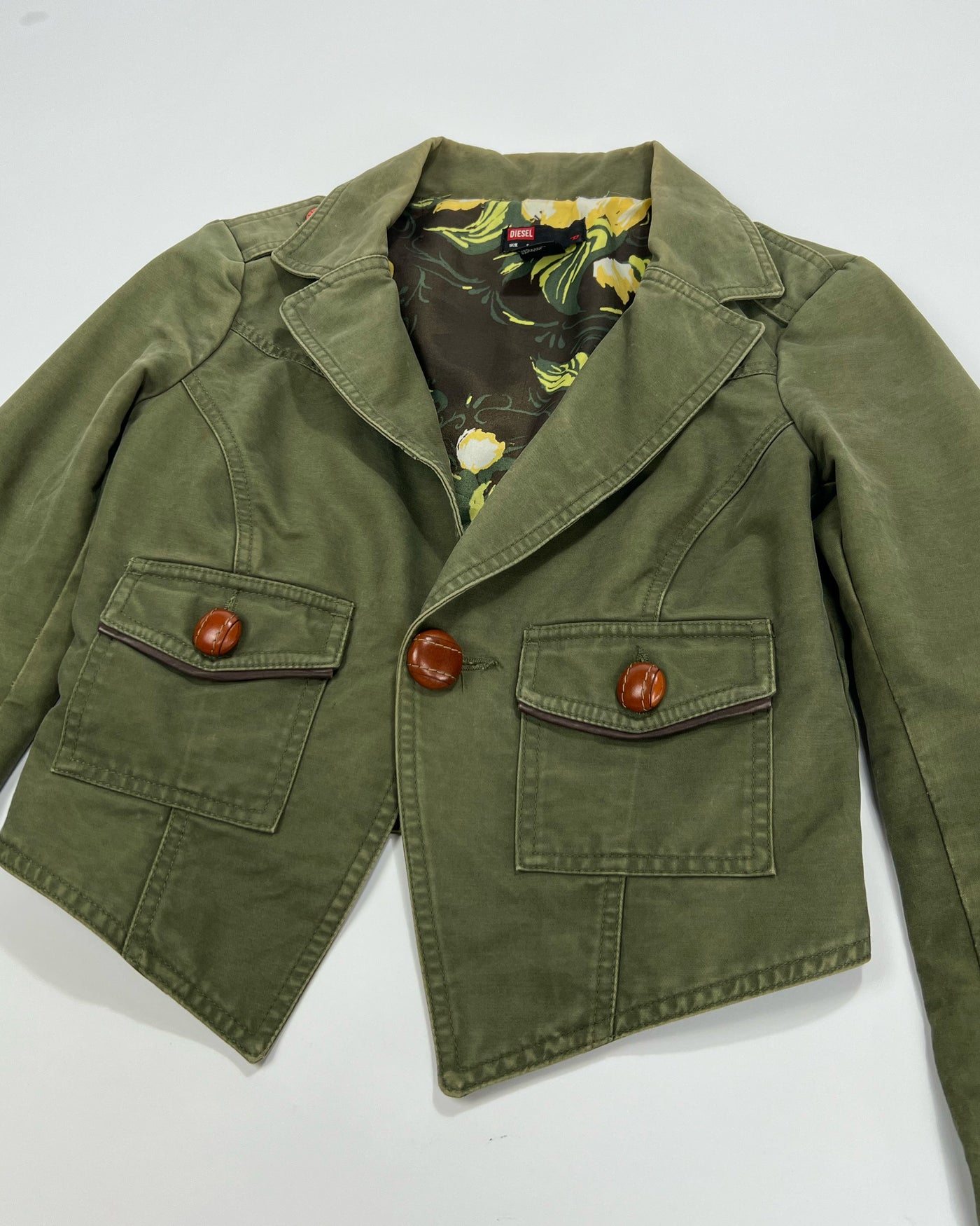 00's Diesel Cropped Military Jacket in Khaki - S