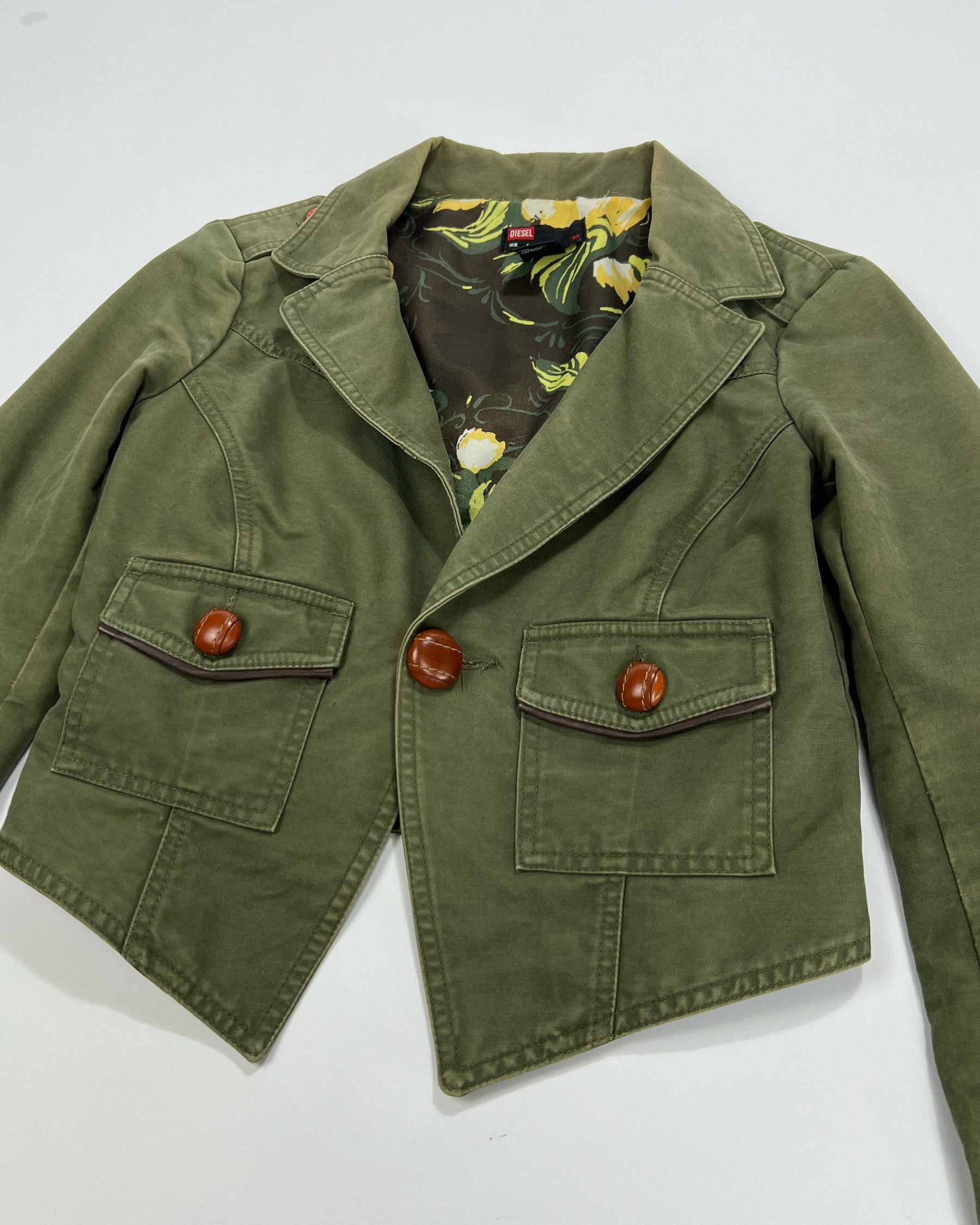 00's Diesel Cropped Military Jacket in Khaki - S