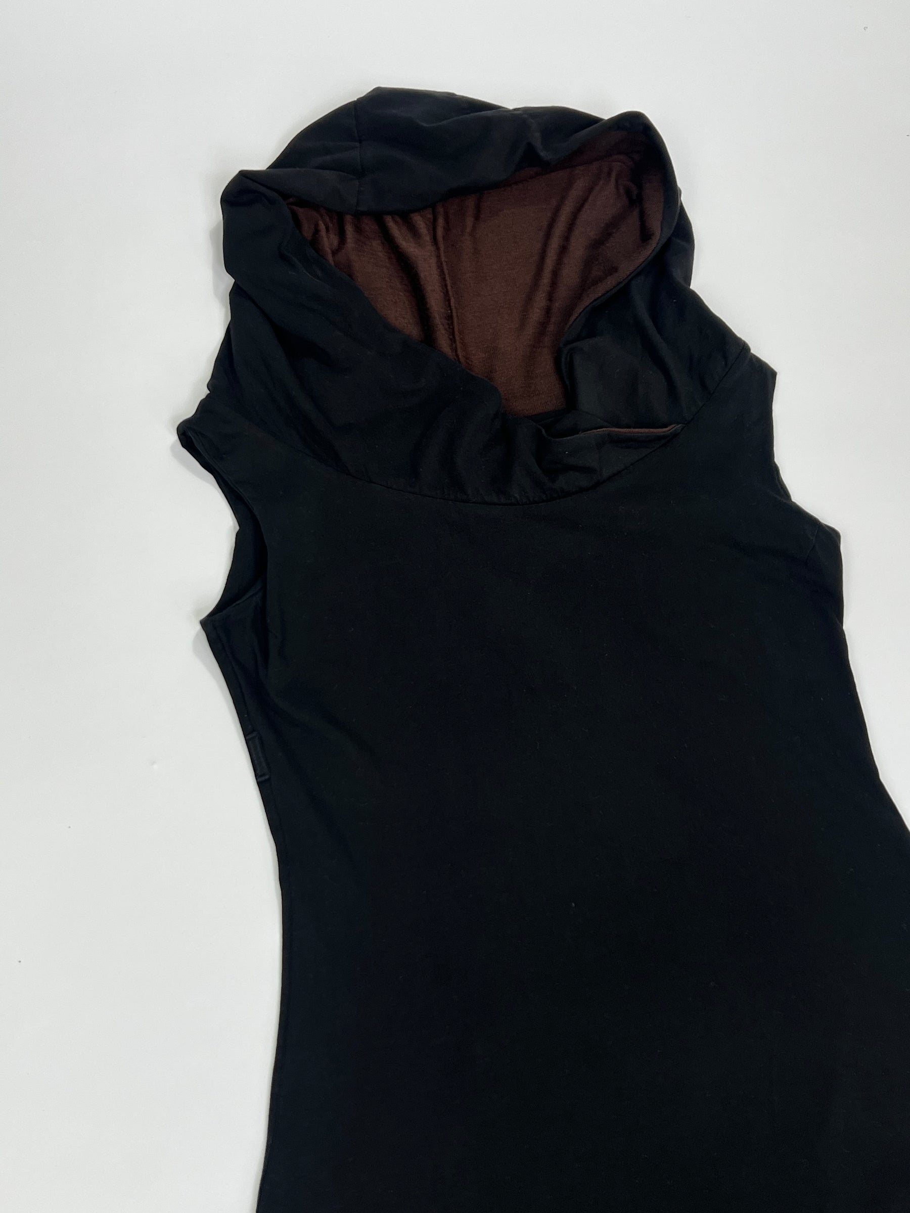 00's Sleeveless Mini Dress with Draped Cowlneck Hood - S