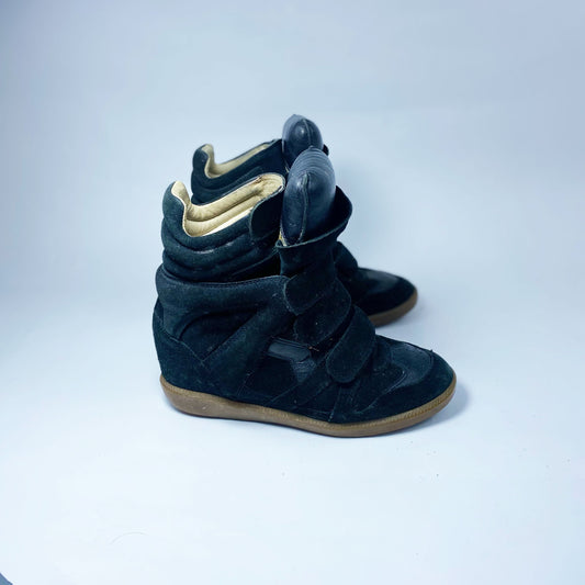 00's Isabel Marant Etoile "Beckett" Suede Wedges in Black with Gum Sole - UK 3