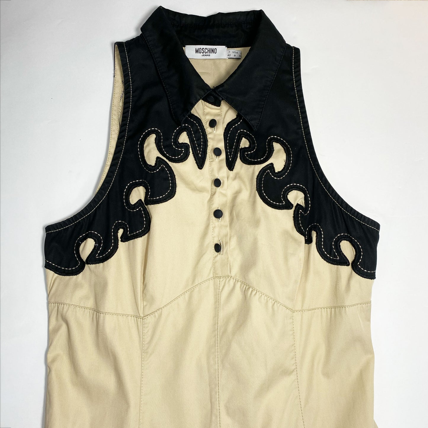 90's Moschino Sleeveless Drop Waist Dress with Western Style Detailing - XS