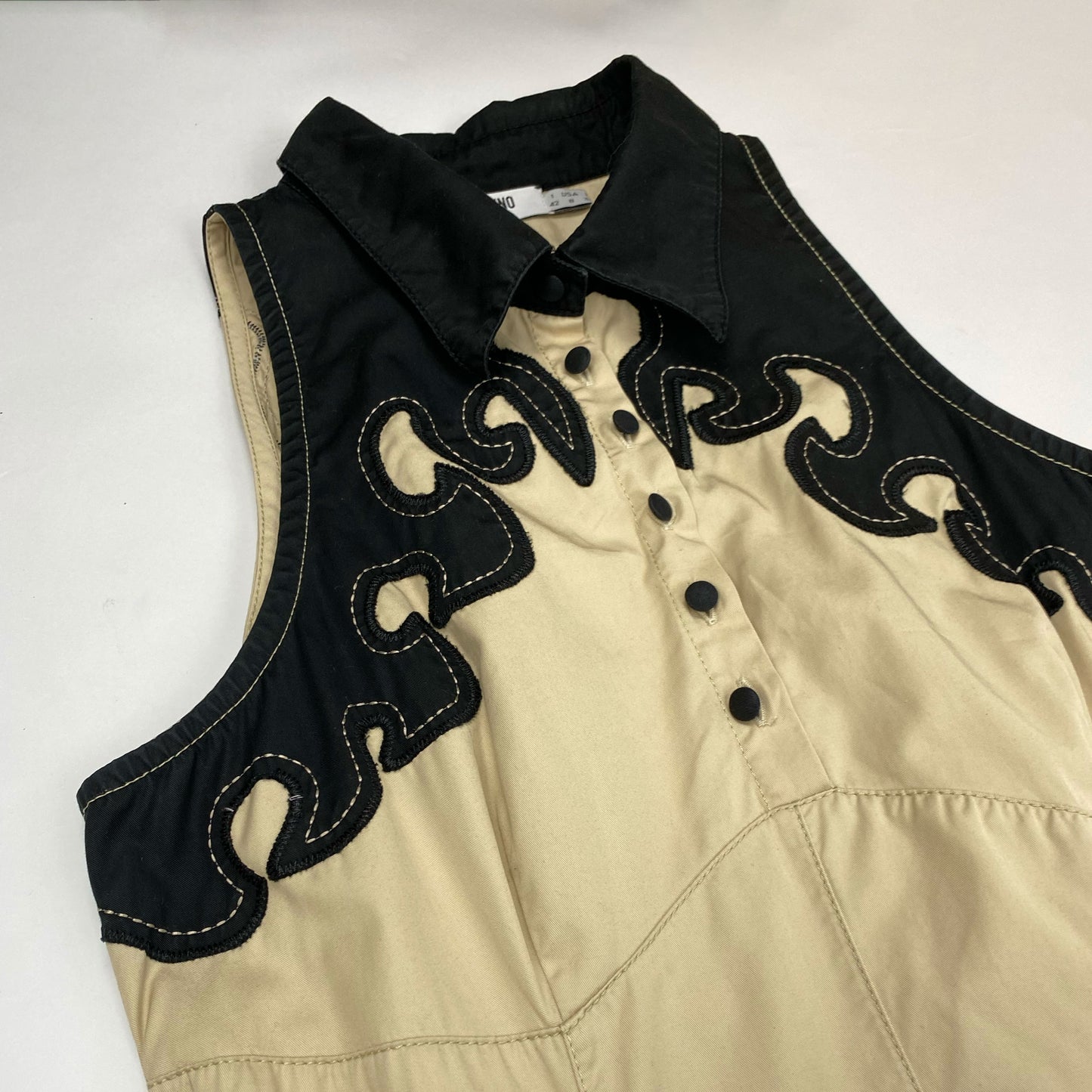 90's Moschino Sleeveless Drop Waist Dress with Western Style Detailing - XS