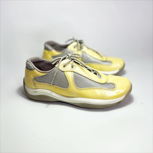 Vintage Prada America Cup Trainers in Cream & Silver - UK 3