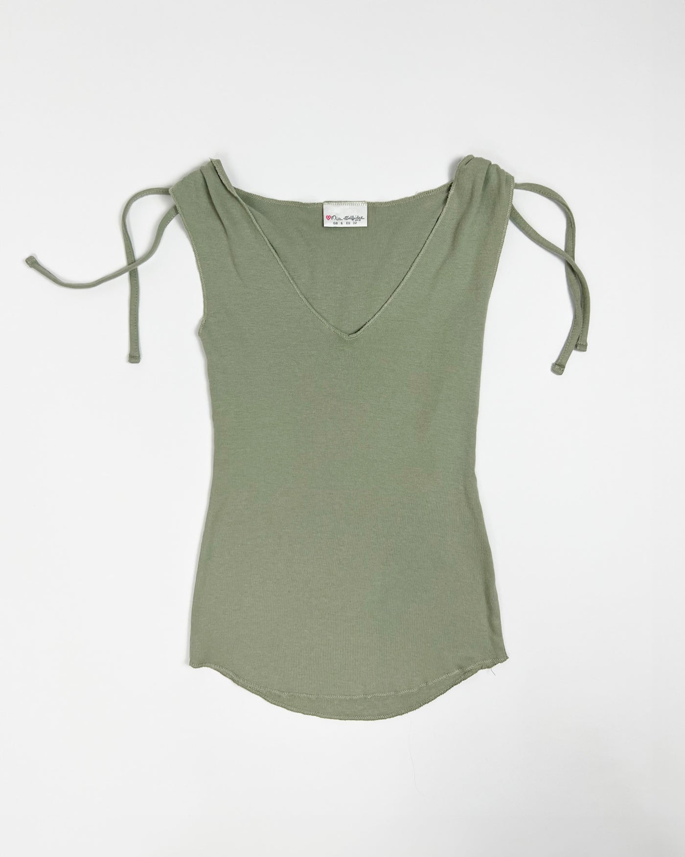 00's Miss Selfridge Tank Top with Tie Shoulders in Khaki - XS