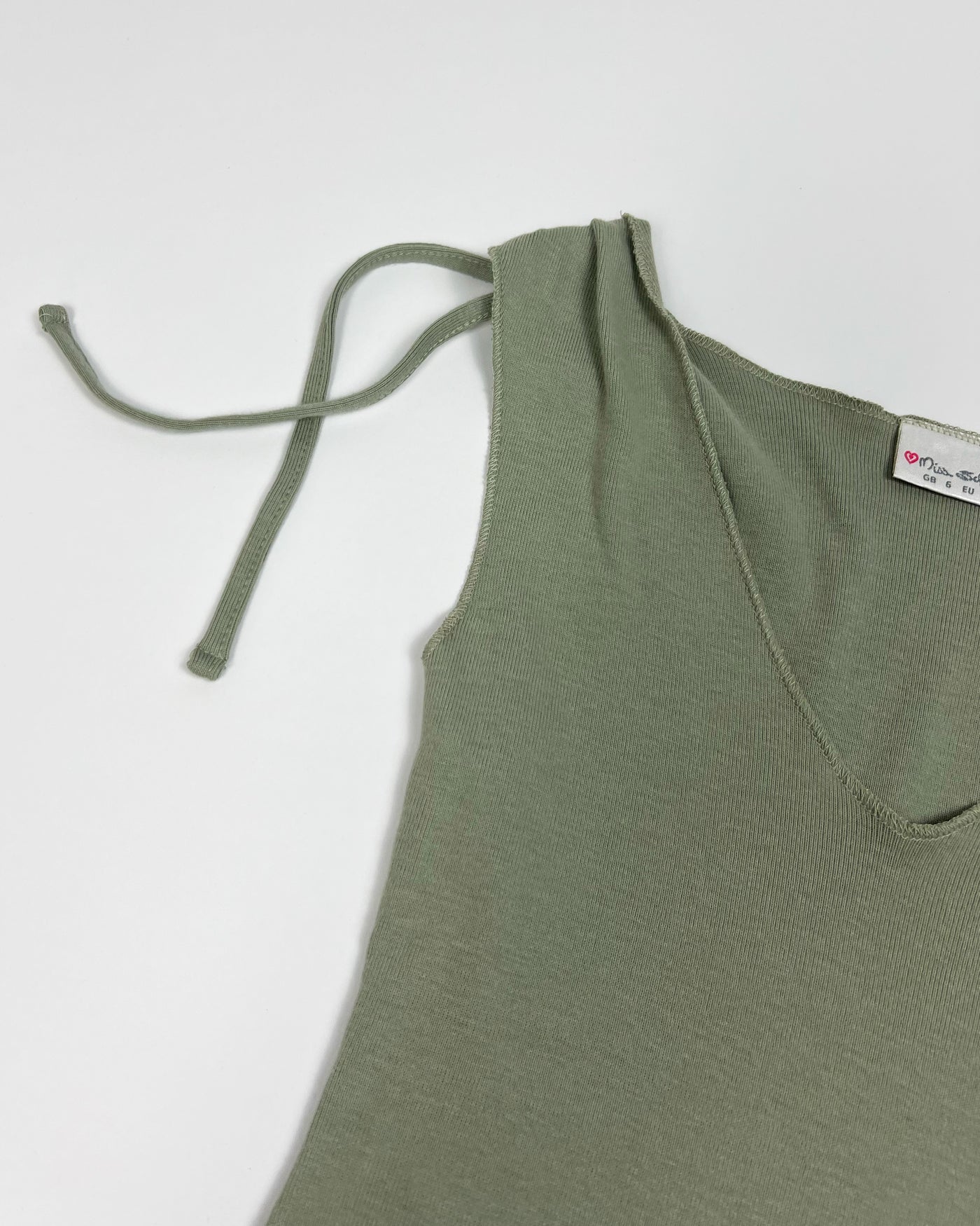 00's Miss Selfridge Tank Top with Tie Shoulders in Khaki - XS
