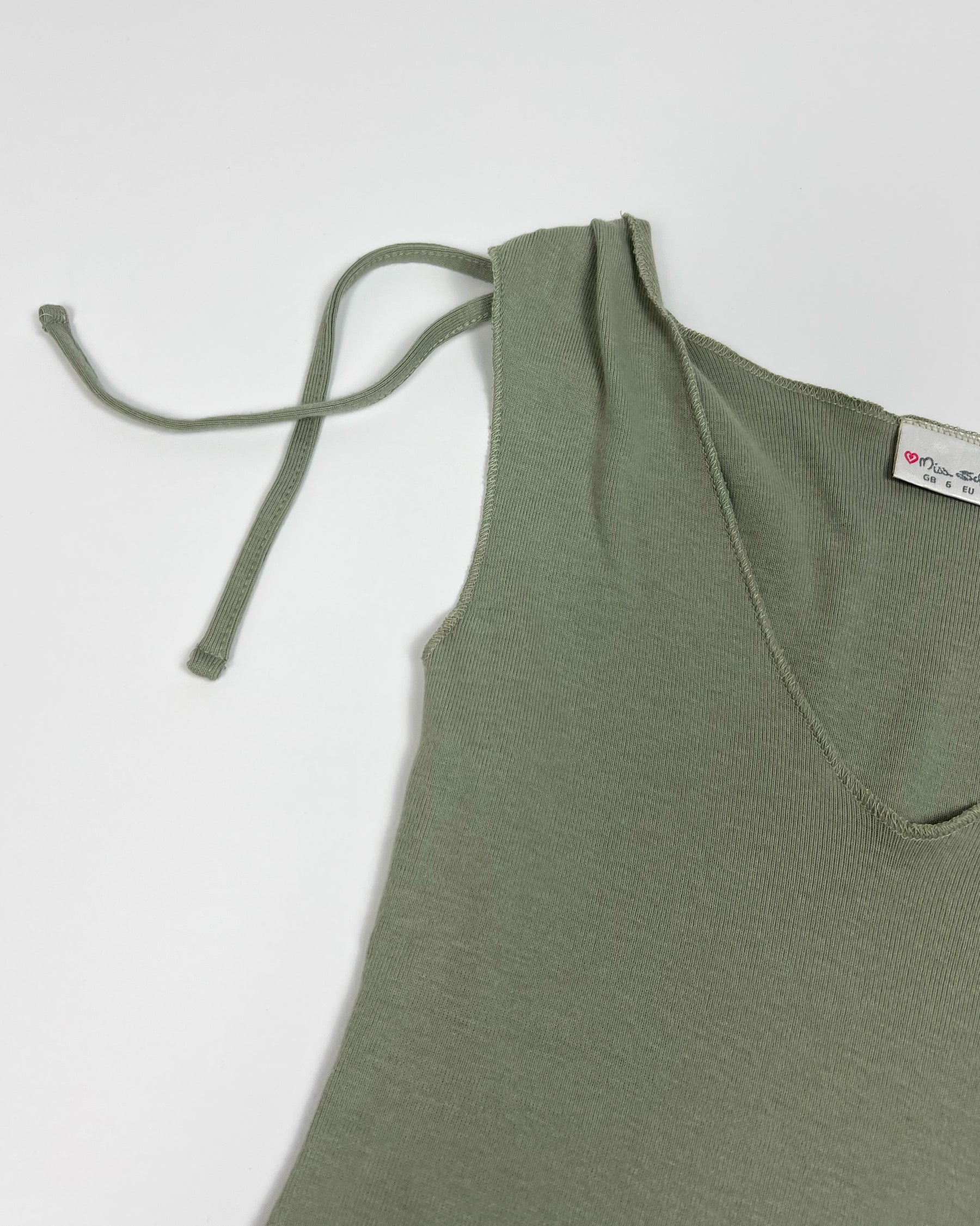 00's Miss Selfridge Tank Top with Tie Shoulders in Khaki - XS