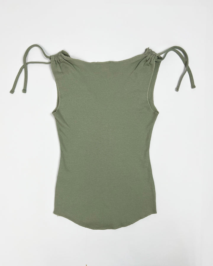 00's Miss Selfridge Tank Top with Tie Shoulders in Khaki - XS
