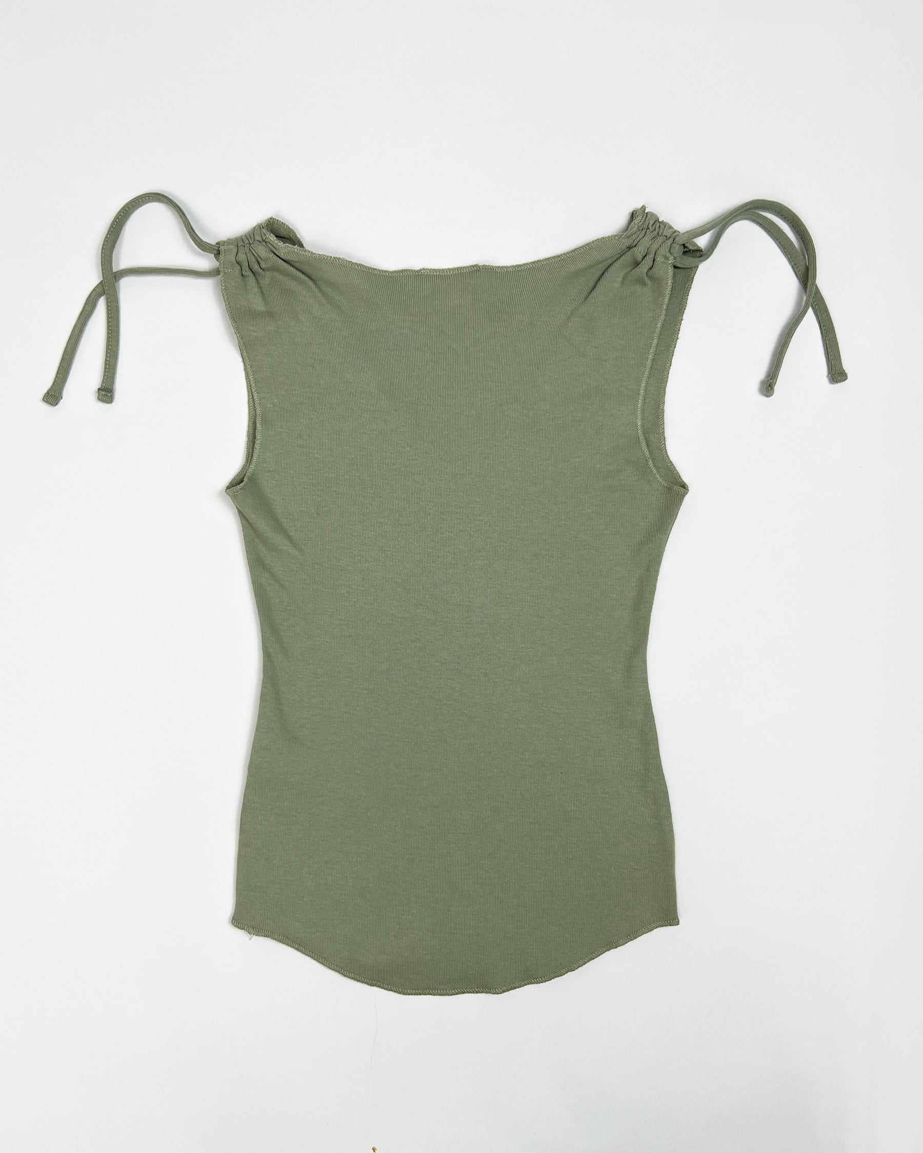 00's Miss Selfridge Tank Top with Tie Shoulders in Khaki - XS