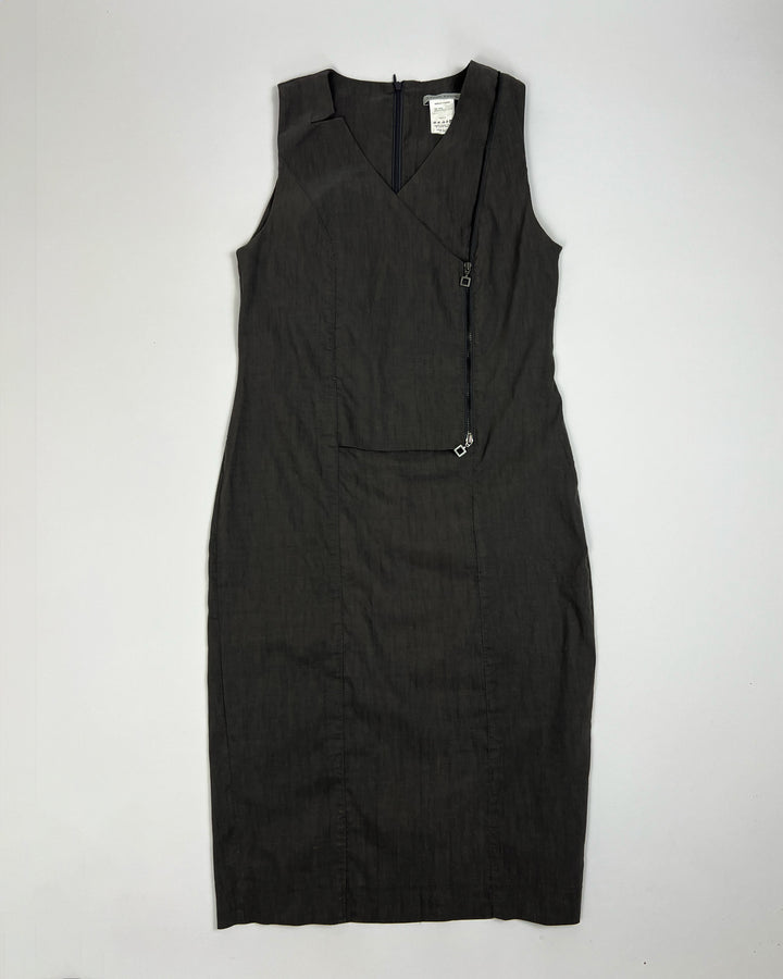 Vintage Sarah Pacini Sleeveless Linen Dress with Utility Zip in Grey - S