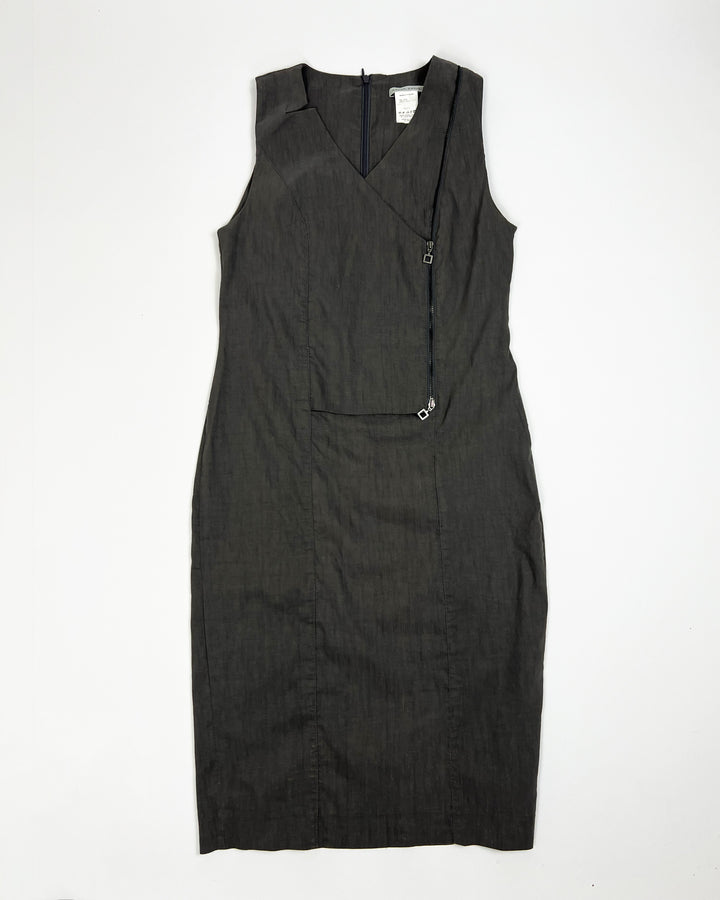 Vintage Sarah Pacini Sleeveless Linen Dress with Utility Zip in Grey - S