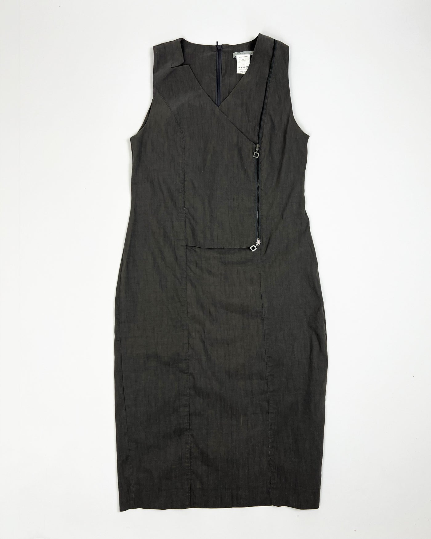 Vintage Sarah Pacini Sleeveless Linen Dress with Utility Zip in Grey - S