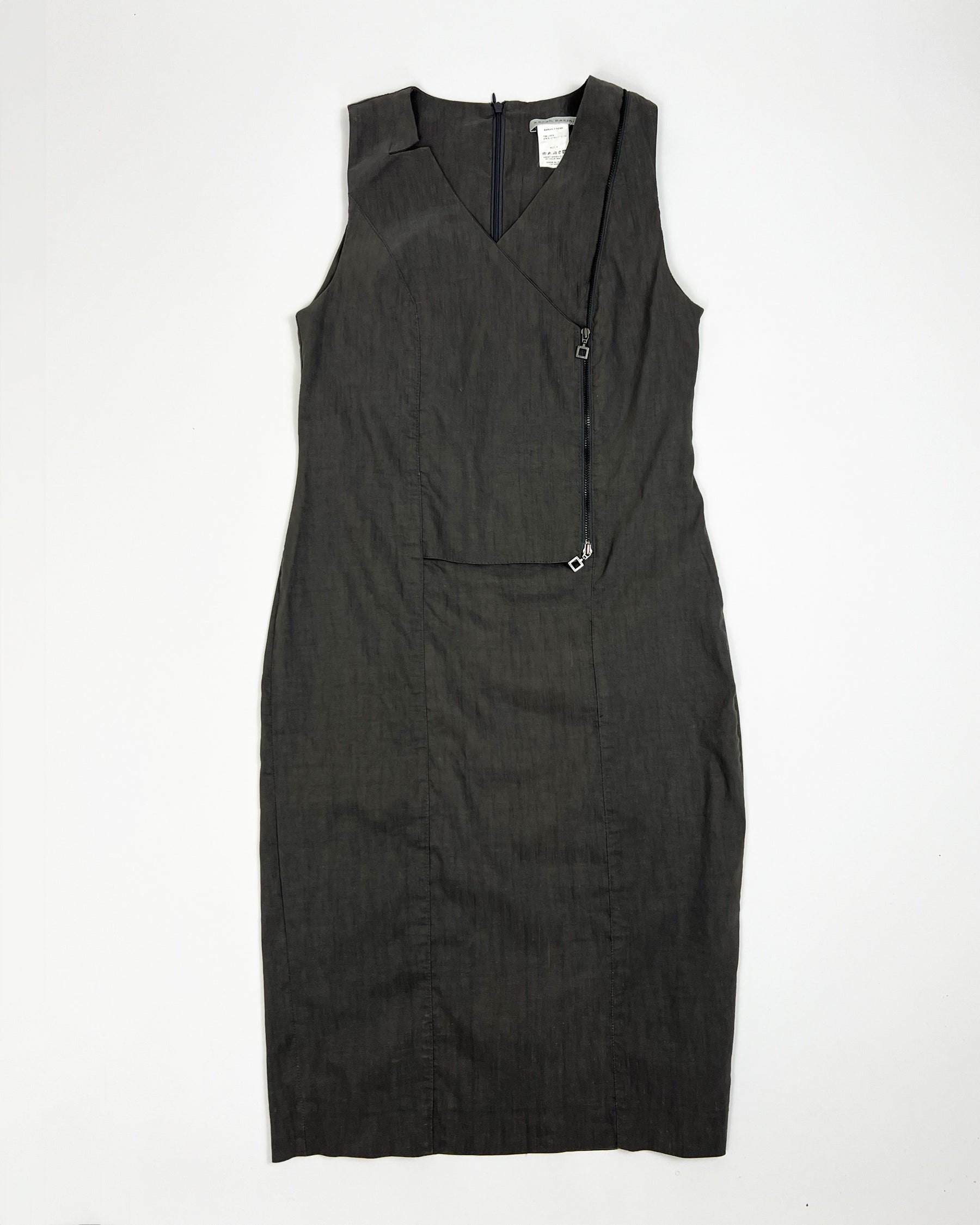 Vintage Sarah Pacini Sleeveless Linen Dress with Utility Zip in Grey - S