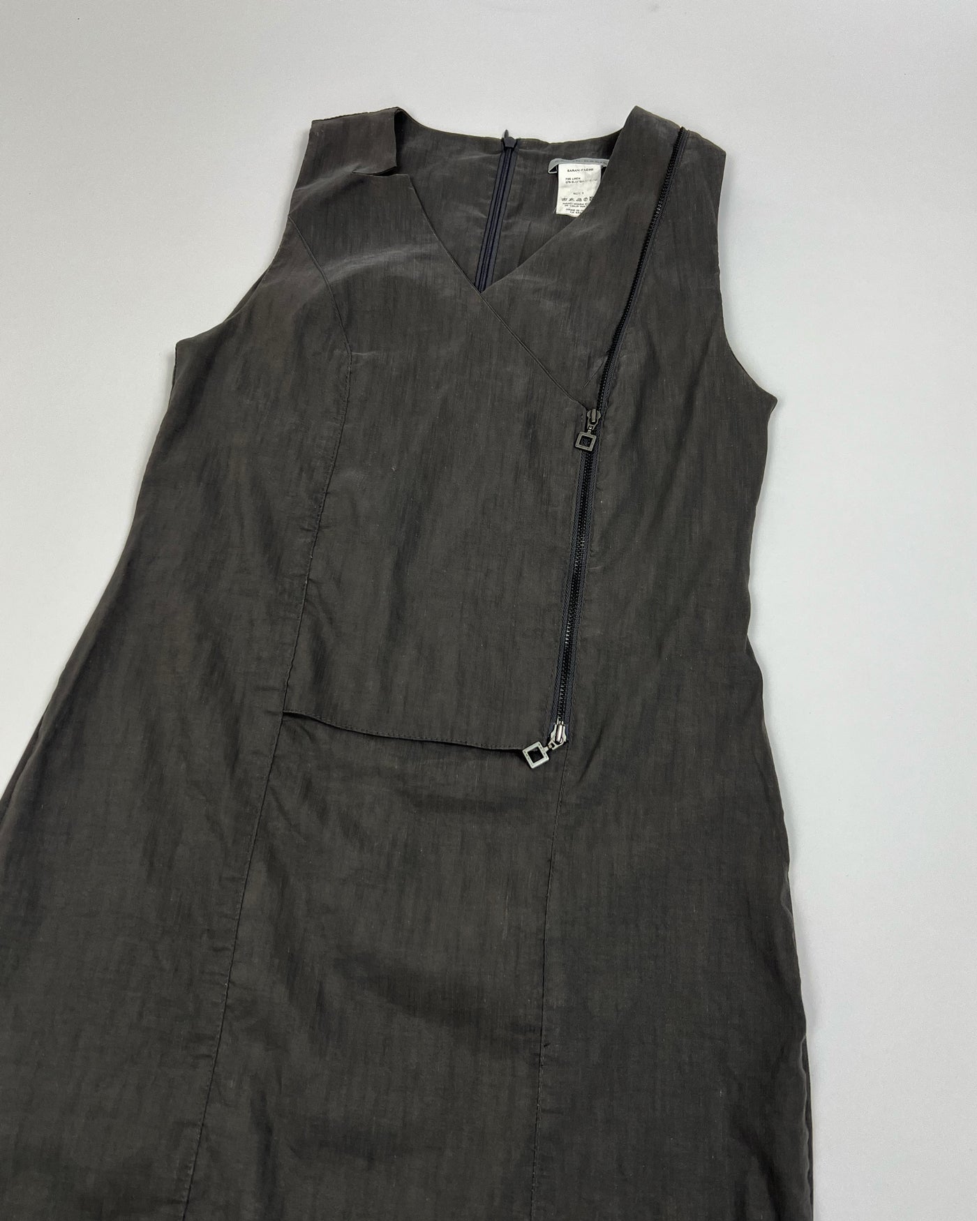 Vintage Sarah Pacini Sleeveless Linen Dress with Utility Zip in Grey - S