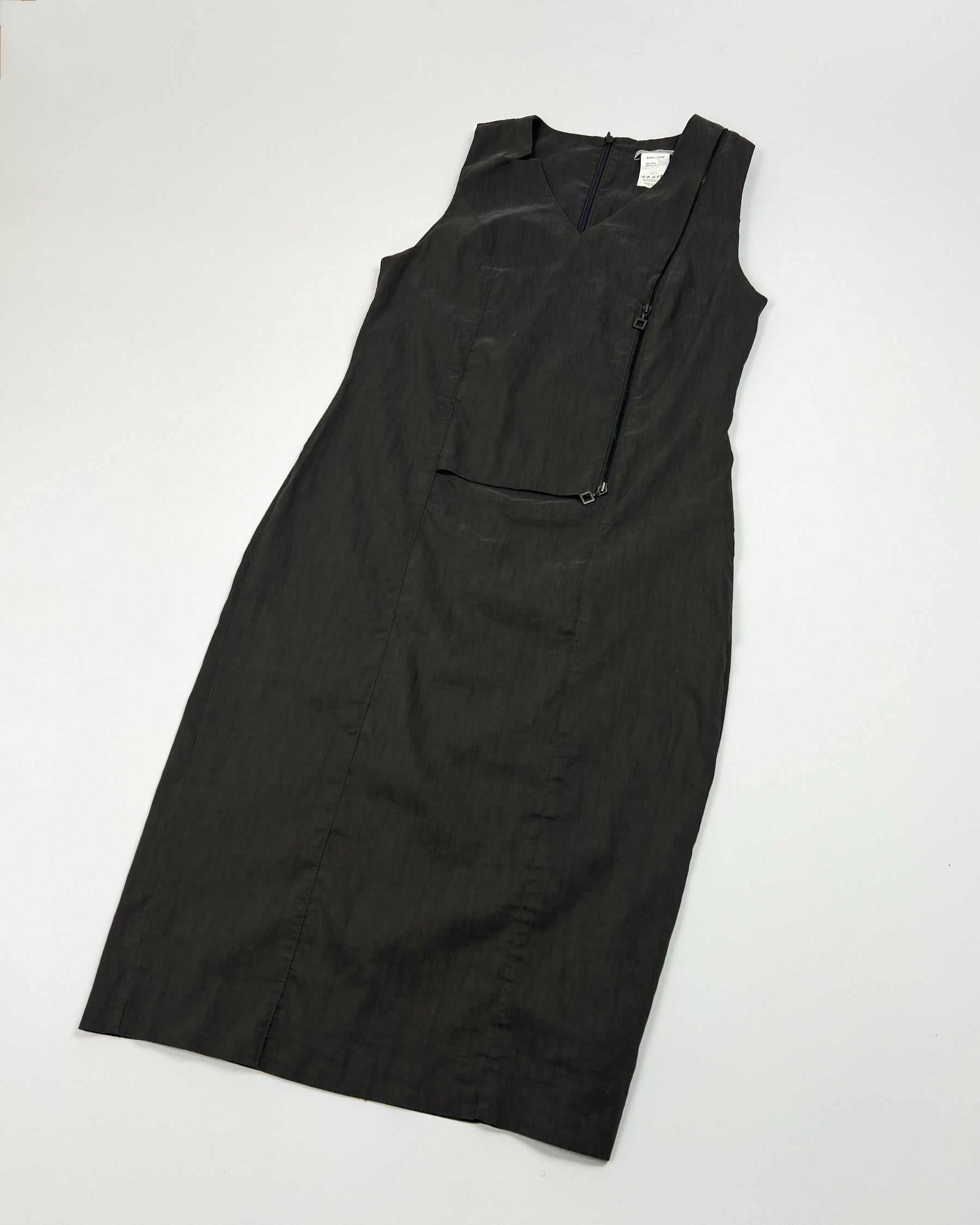 Vintage Sarah Pacini Sleeveless Linen Dress with Utility Zip in Grey - S