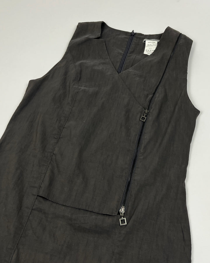 Vintage Sarah Pacini Sleeveless Linen Dress with Utility Zip in Grey - S