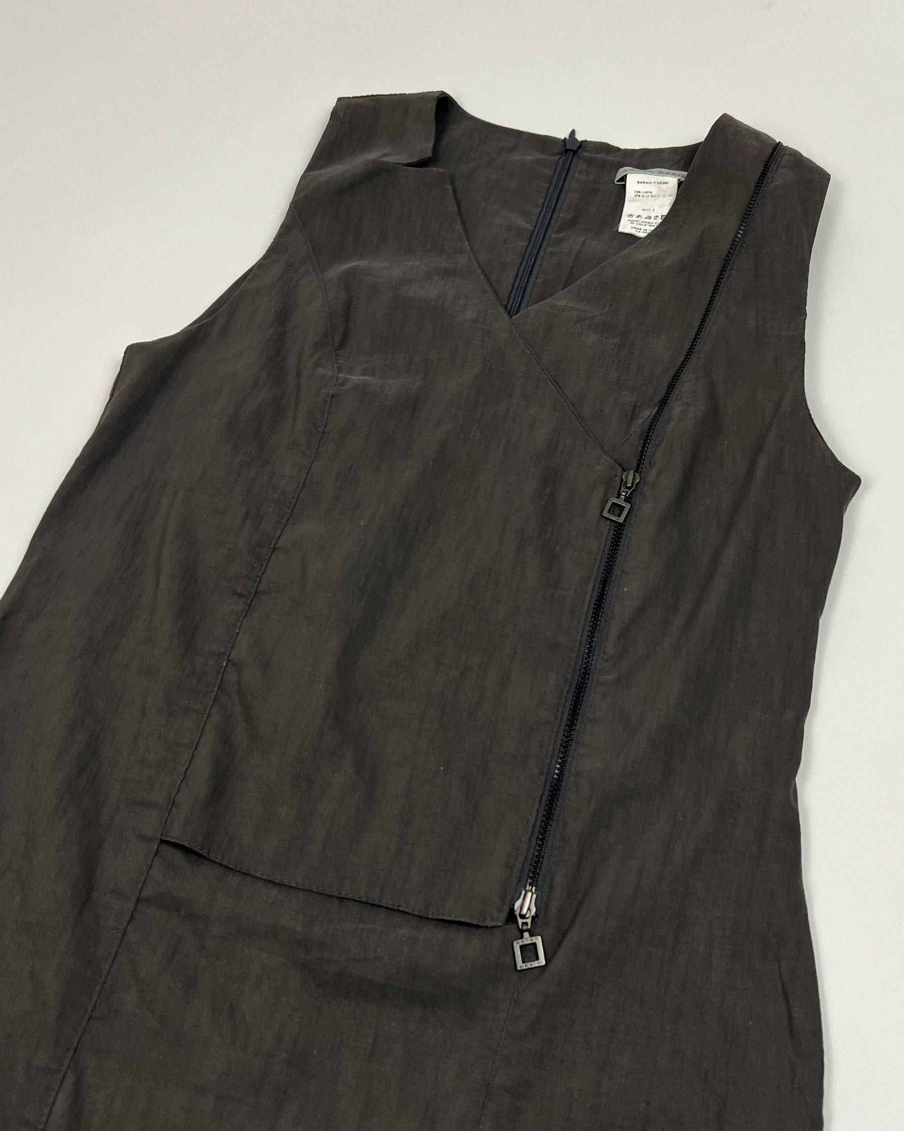 Vintage Sarah Pacini Sleeveless Linen Dress with Utility Zip in Grey - S