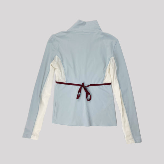 00's Prada Sport Zip Up Jumper in Blue with Mesh & Tie Detail - S