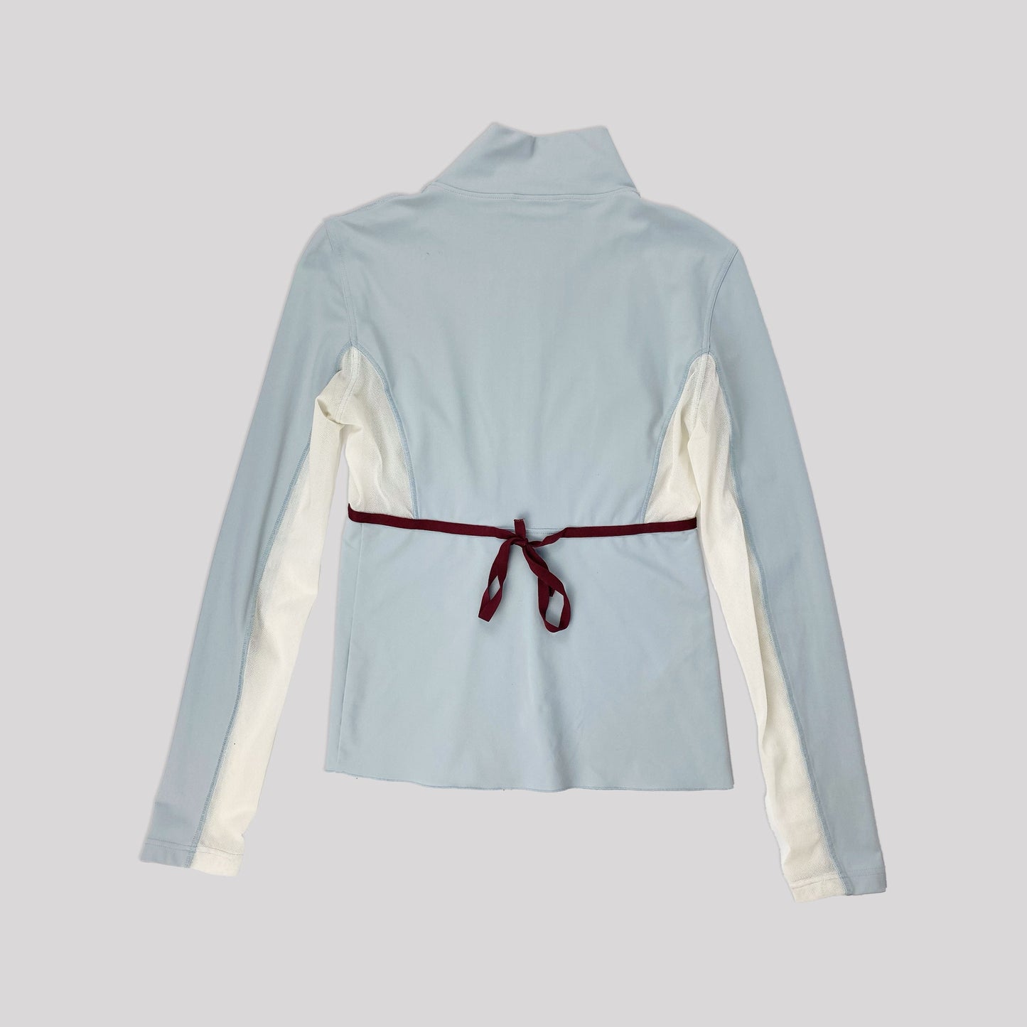 00's Prada Sport Zip Up Jumper in Blue with Mesh & Tie Detail - S