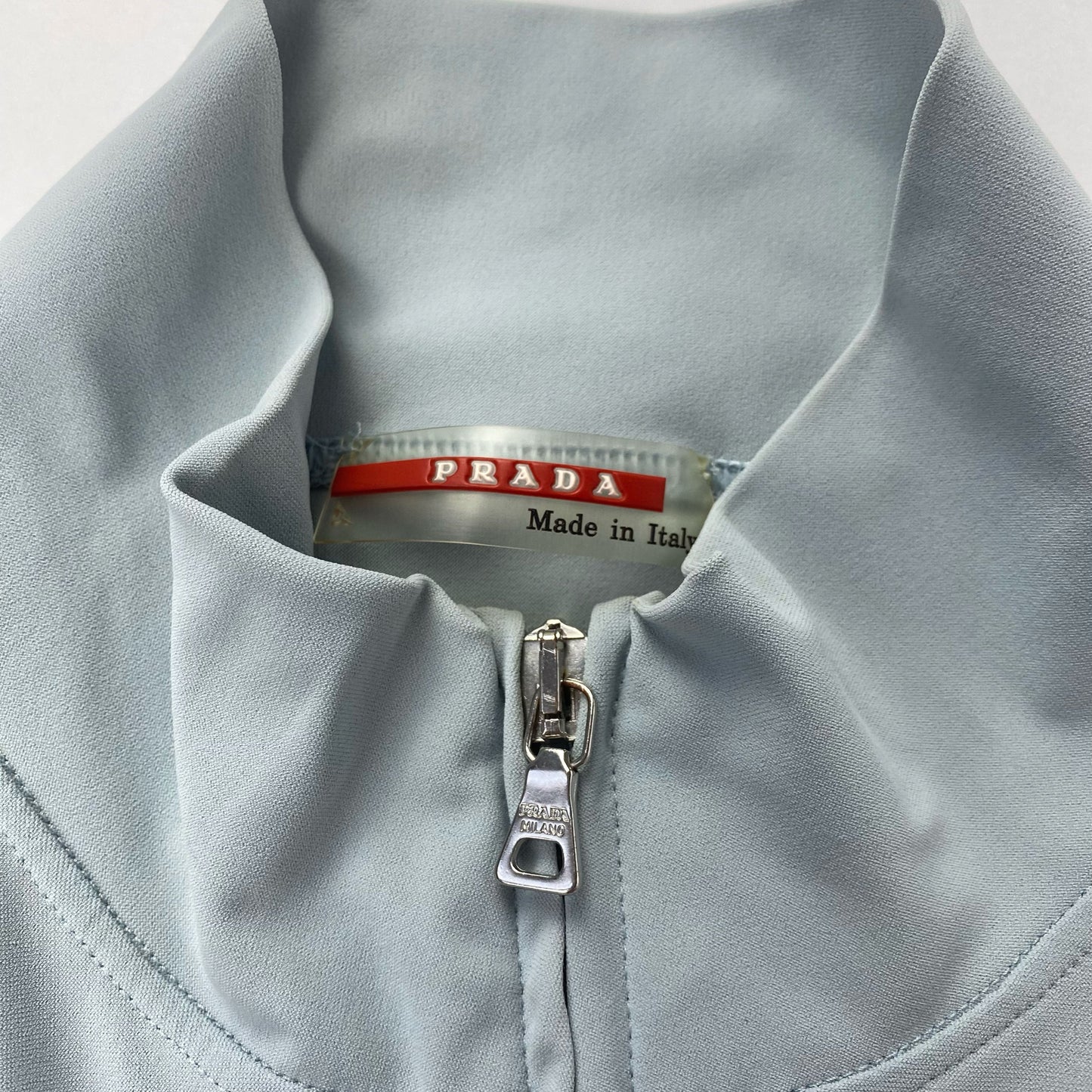 00's Prada Sport Zip Up Jumper in Blue with Mesh & Tie Detail - S