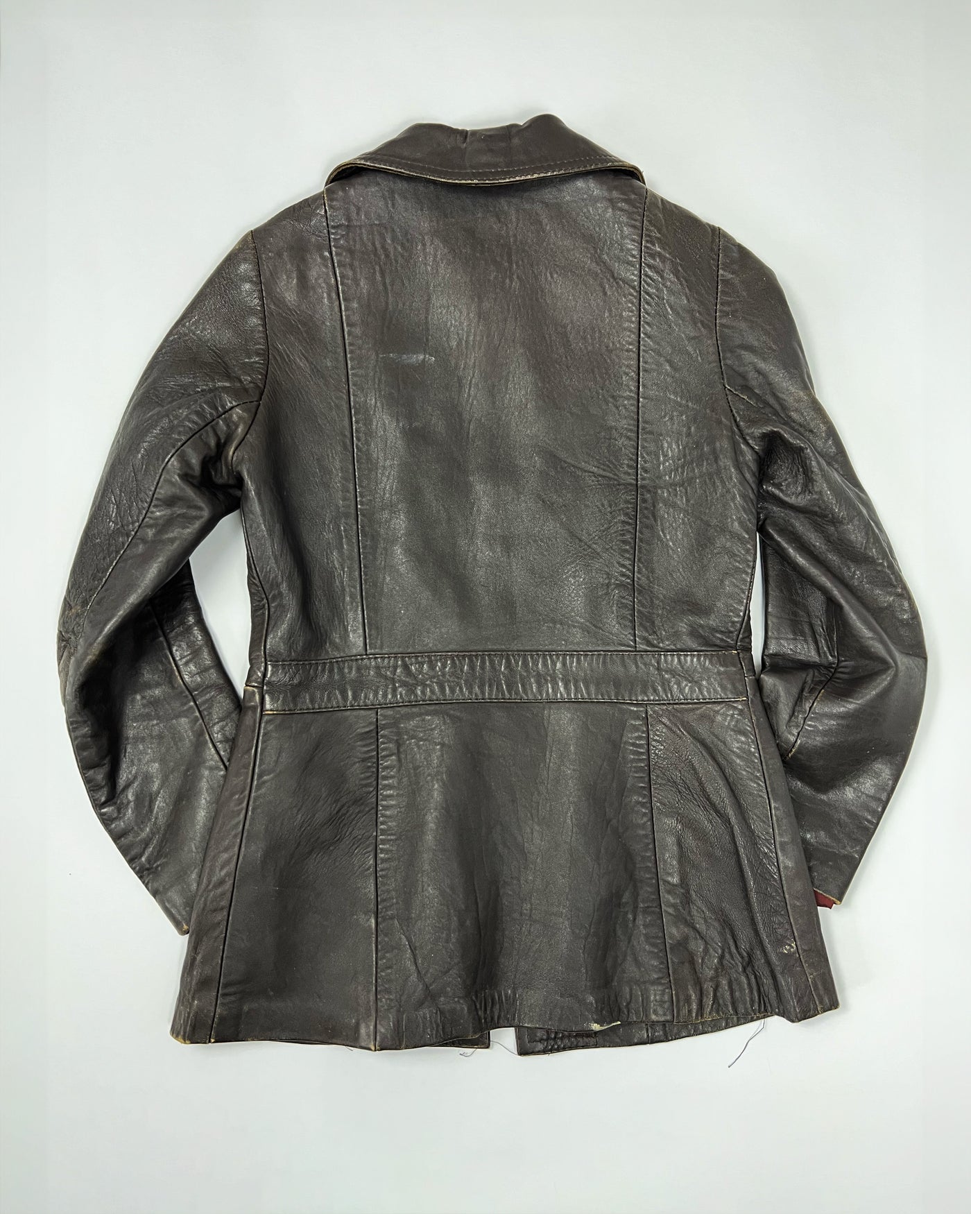 70's Fitted Leather Jacket with Peplum Hem in Brown - Ms