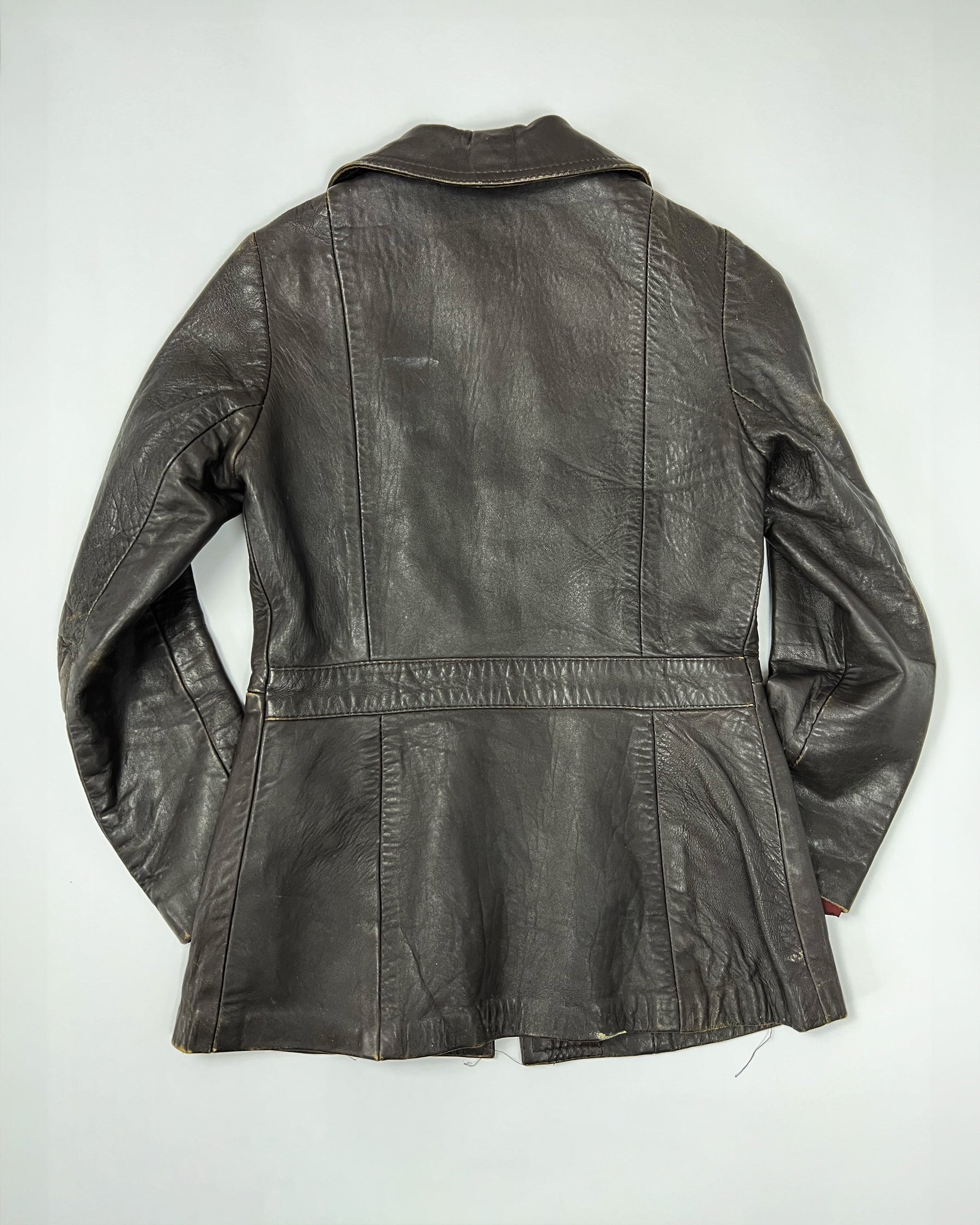 70's Fitted Leather Jacket with Peplum Hem in Brown - Ms