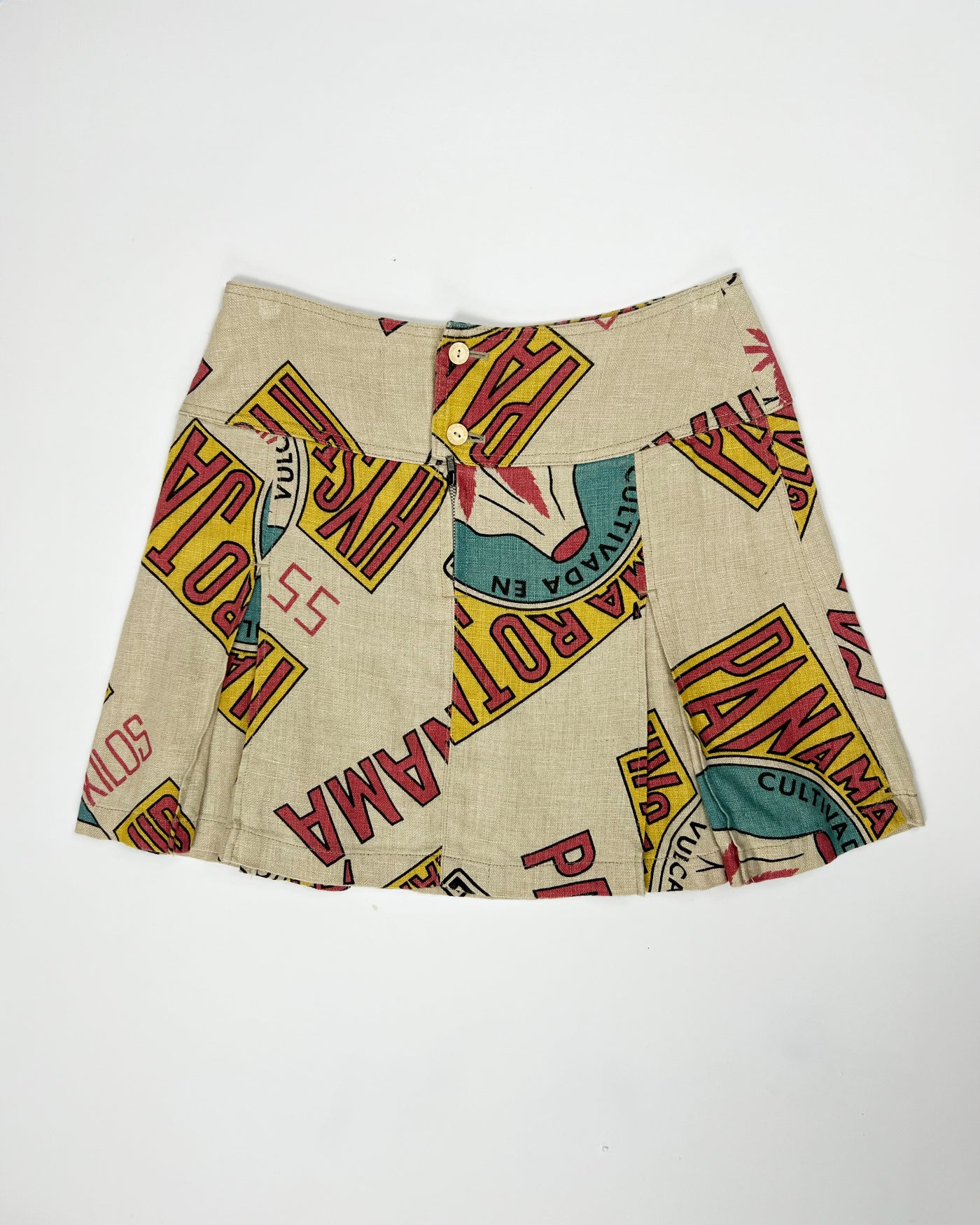 00's Hysteric Glamour Panama Print Pleated Hemp Mini Skirt - W28