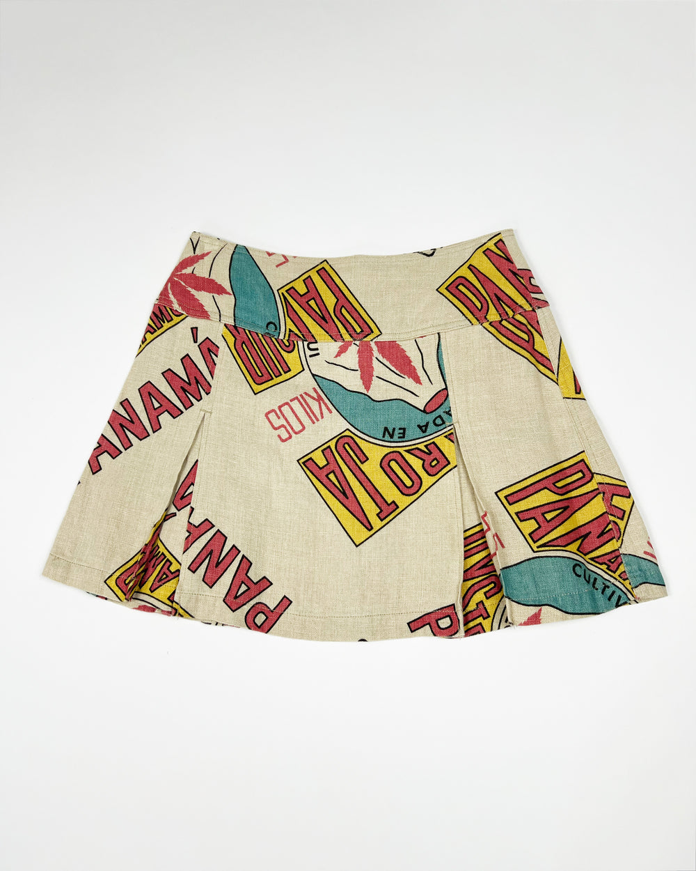 00's Hysteric Glamour Panama Print Pleated Hemp Mini Skirt - W28