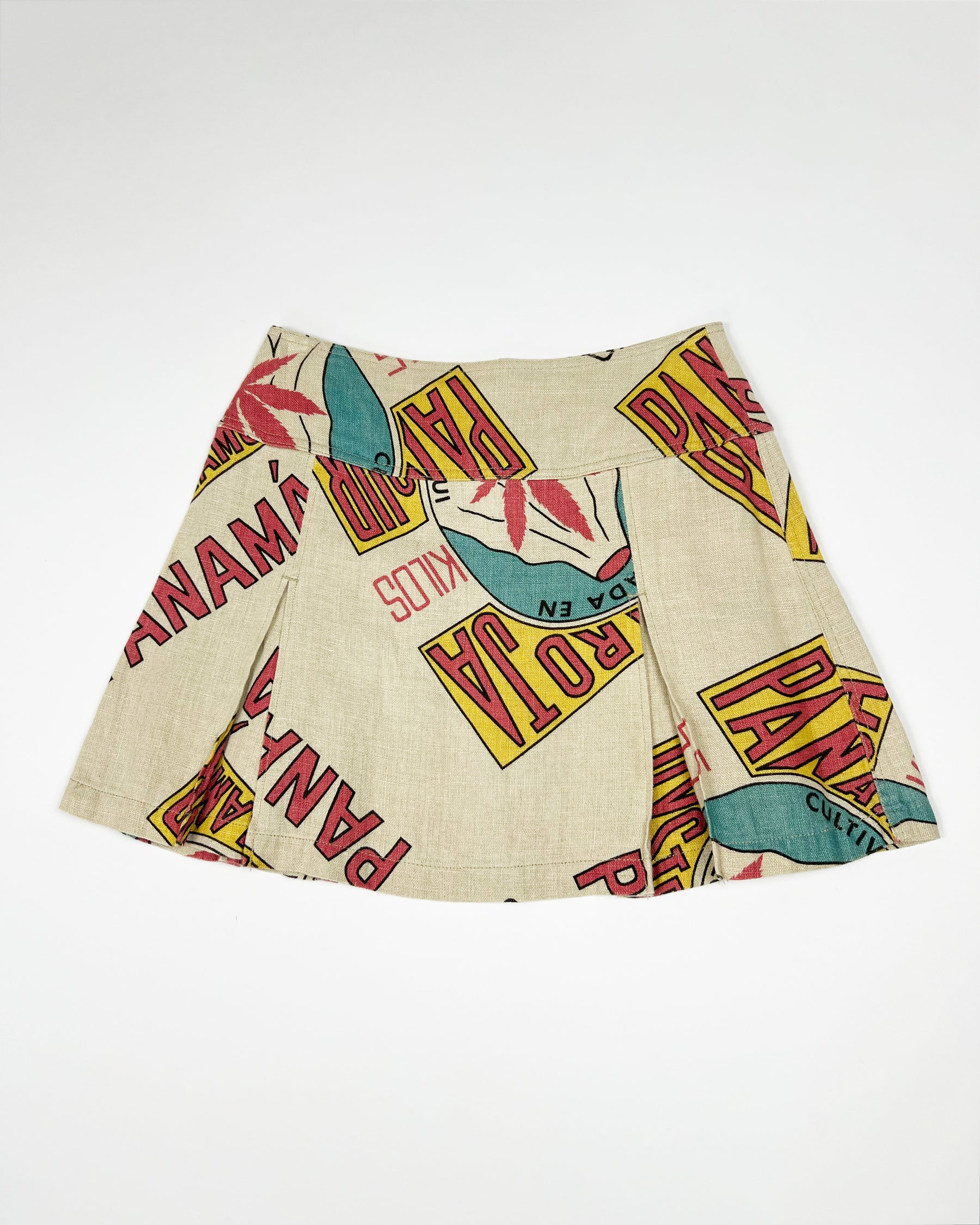 00's Hysteric Glamour Panama Print Pleated Hemp Mini Skirt - W28