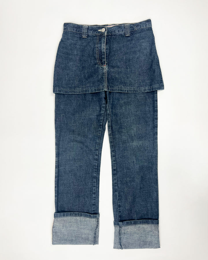 Late 90's Miss Sixty Cropped Jeans with Skirt in Indigo Denim - W27
