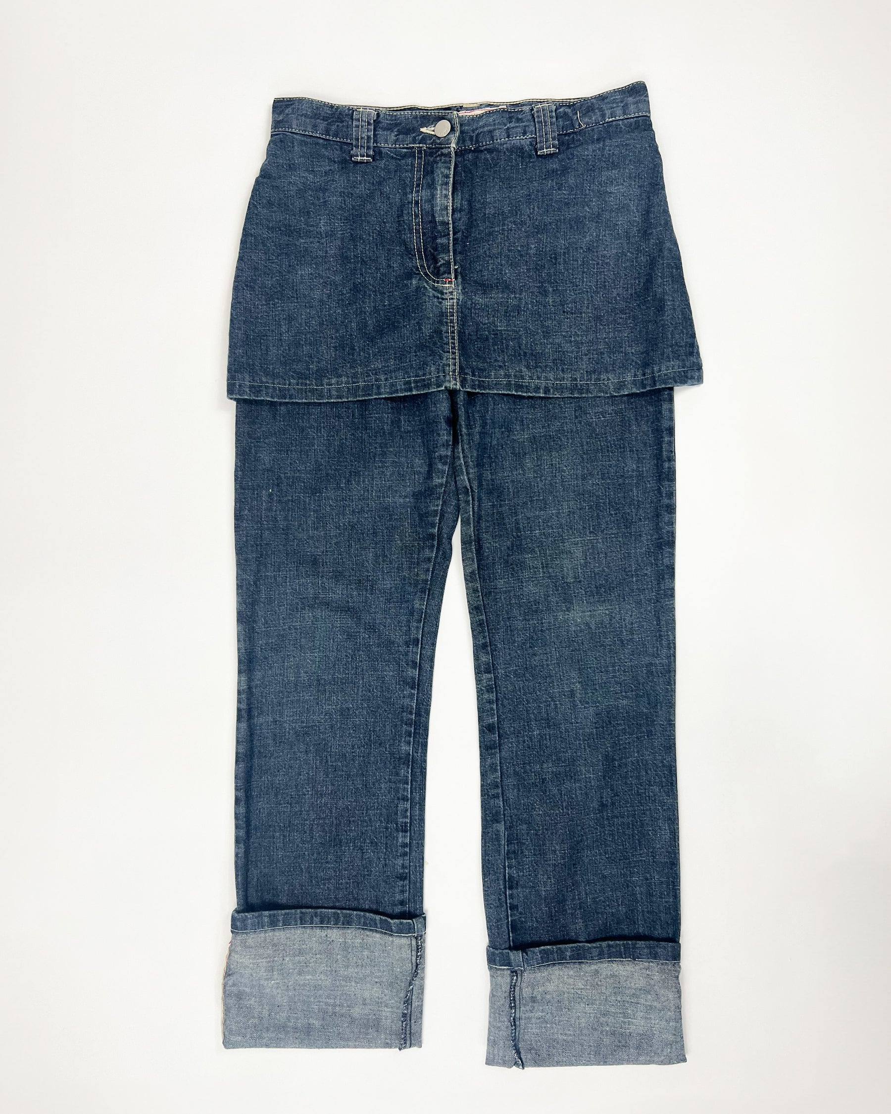 Late 90's Miss Sixty Cropped Jeans with Skirt in Indigo Denim - W27