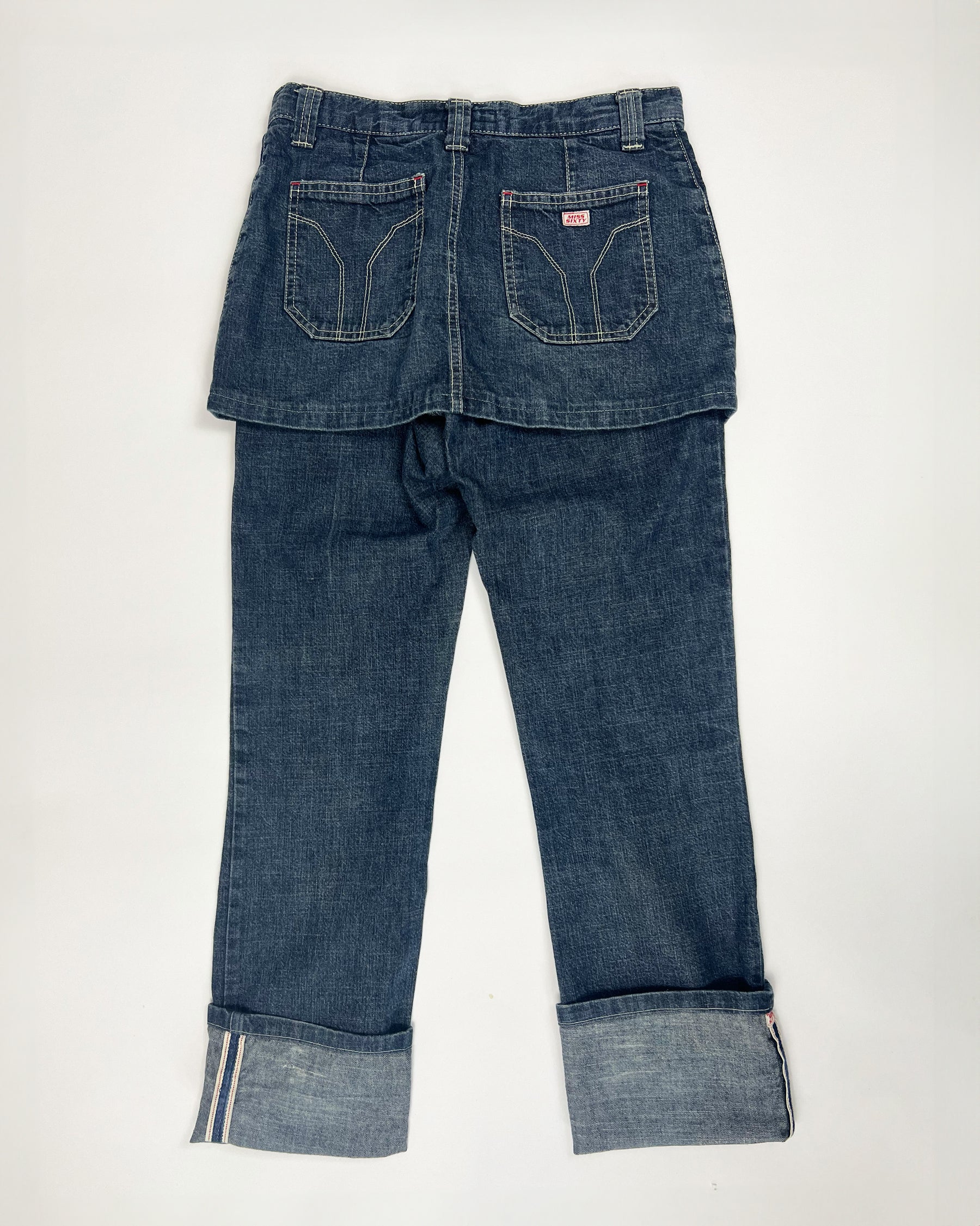 Late 90's Miss Sixty Cropped Jeans with Skirt in Indigo Denim - W27