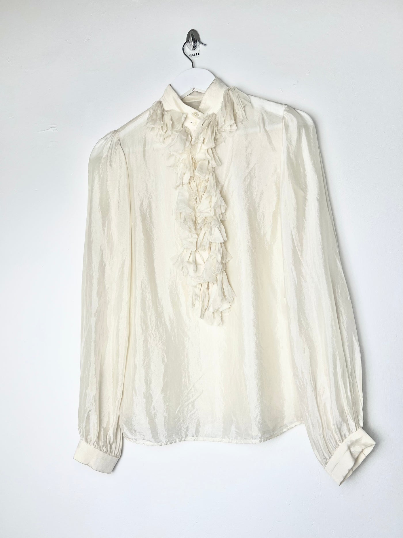 00's Dolce & Gabbana Silk Blouse with Ruffle Detail in Cream - S