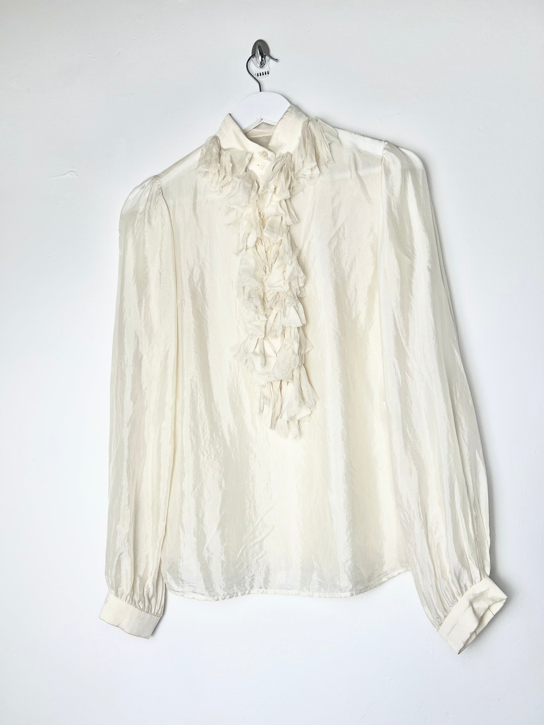 00's Dolce & Gabbana Silk Blouse with Ruffle Detail in Cream - S