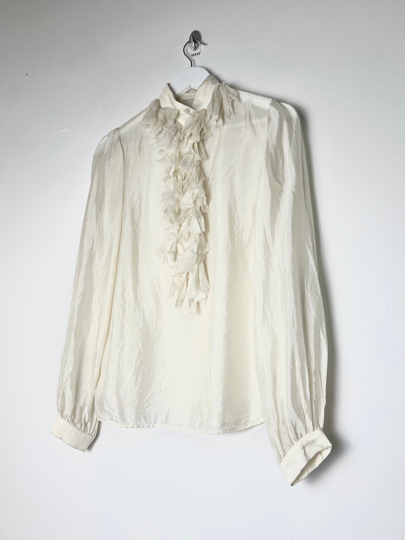 00's Dolce & Gabbana Silk Blouse with Ruffle Detail in Cream - S