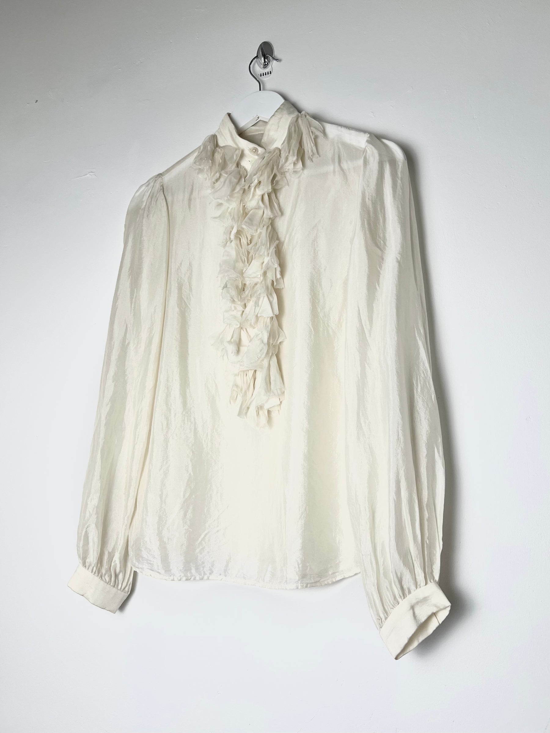 00's Dolce & Gabbana Silk Blouse with Ruffle Detail in Cream - S