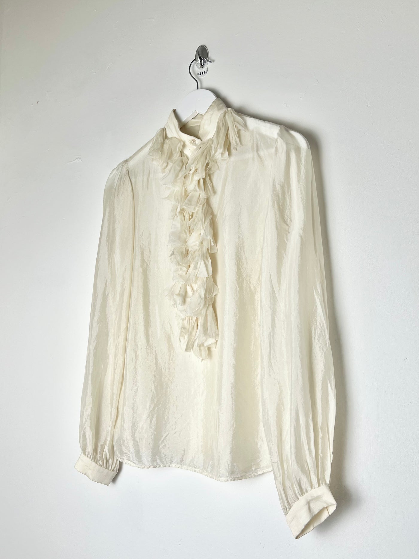 00's Dolce & Gabbana Silk Blouse with Ruffle Detail in Cream - S