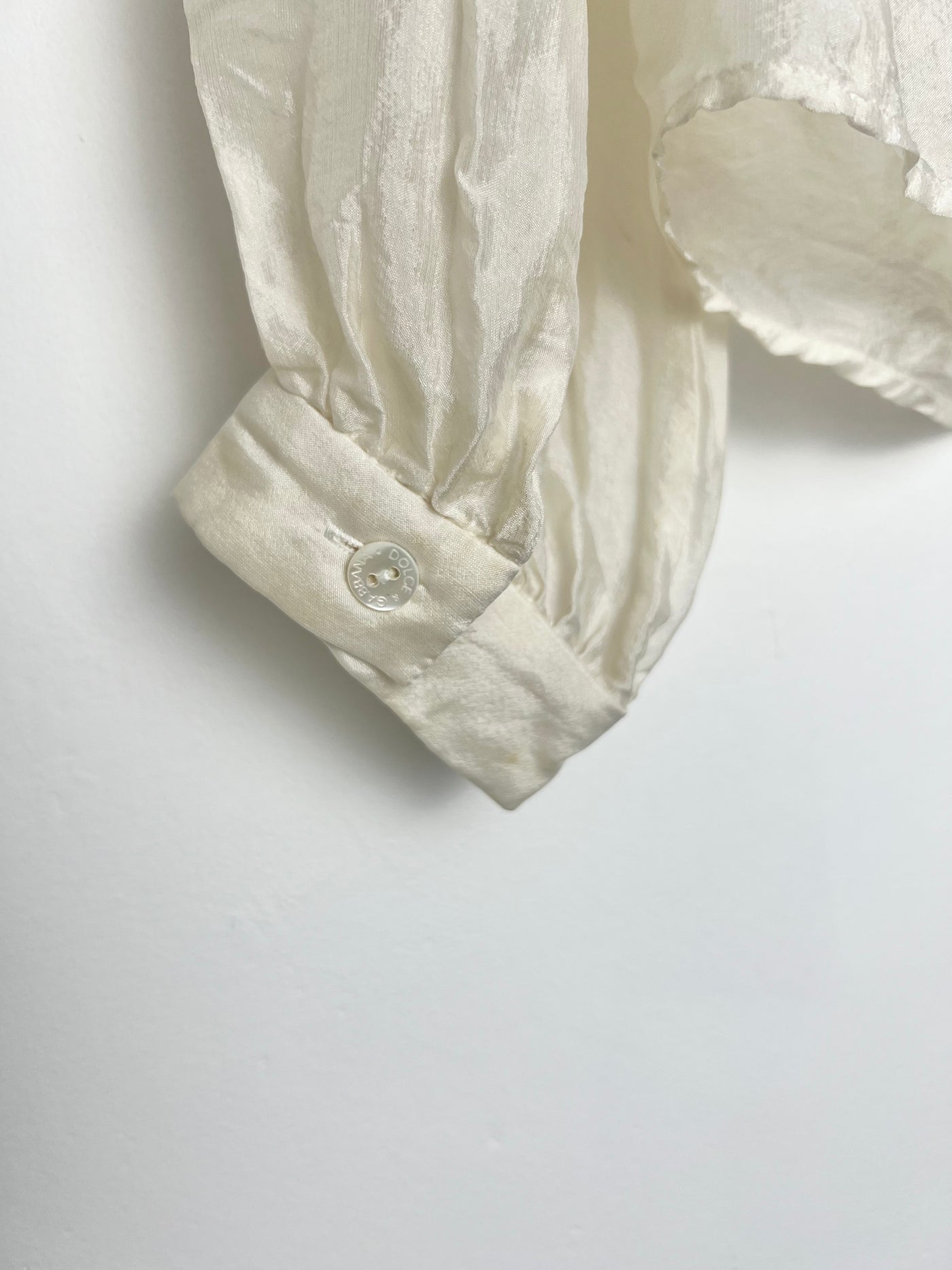 00's Dolce & Gabbana Silk Blouse with Ruffle Detail in Cream - S