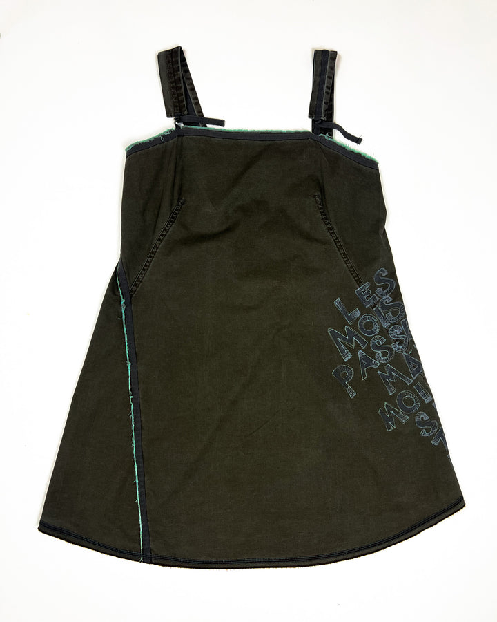 00's Cop Copine Apron Tunic Top in Khaki / Aqua - M