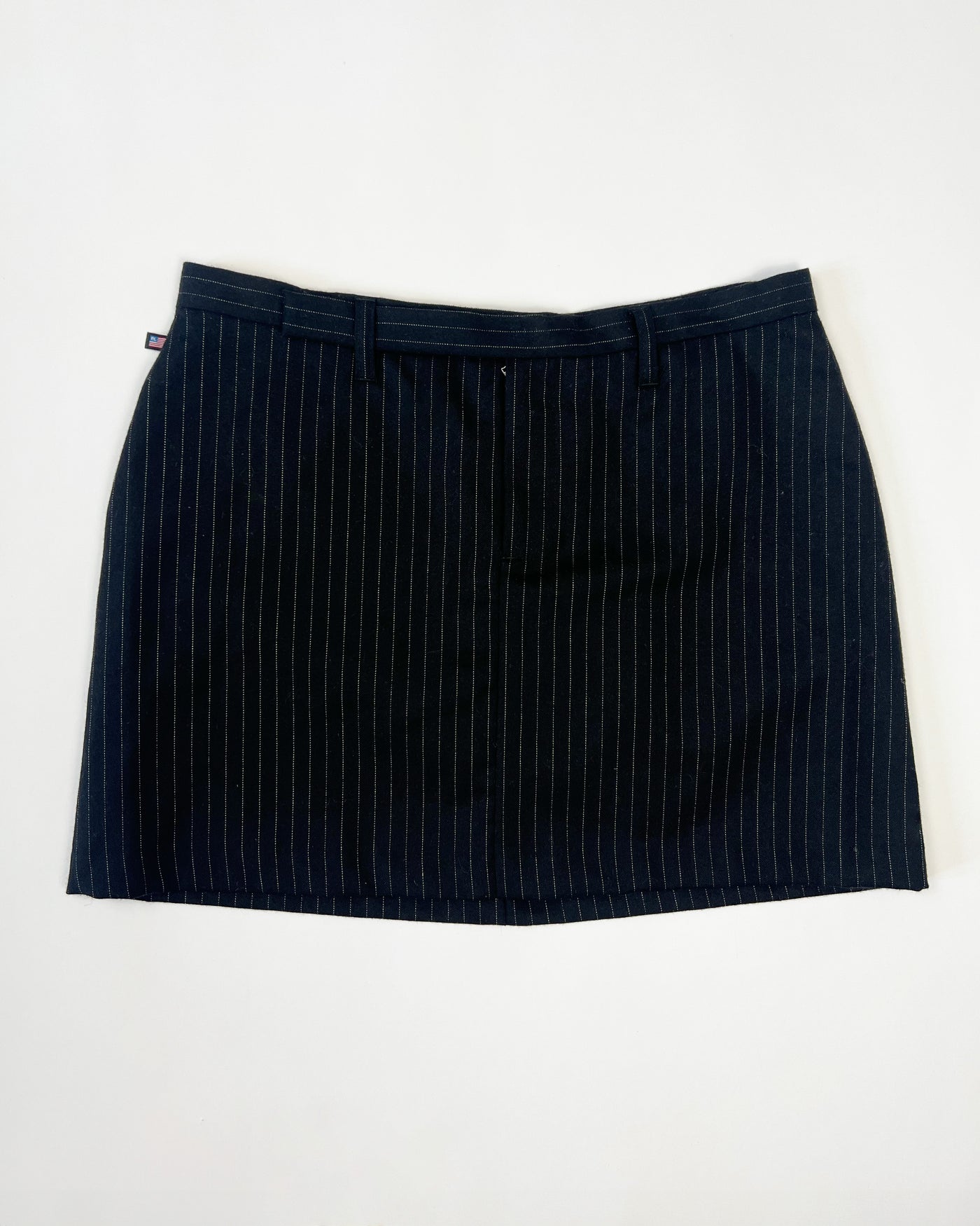 00's Ralph Lauren Tailored Mini Skirt in Navy Wool Pinstripe - W32"
