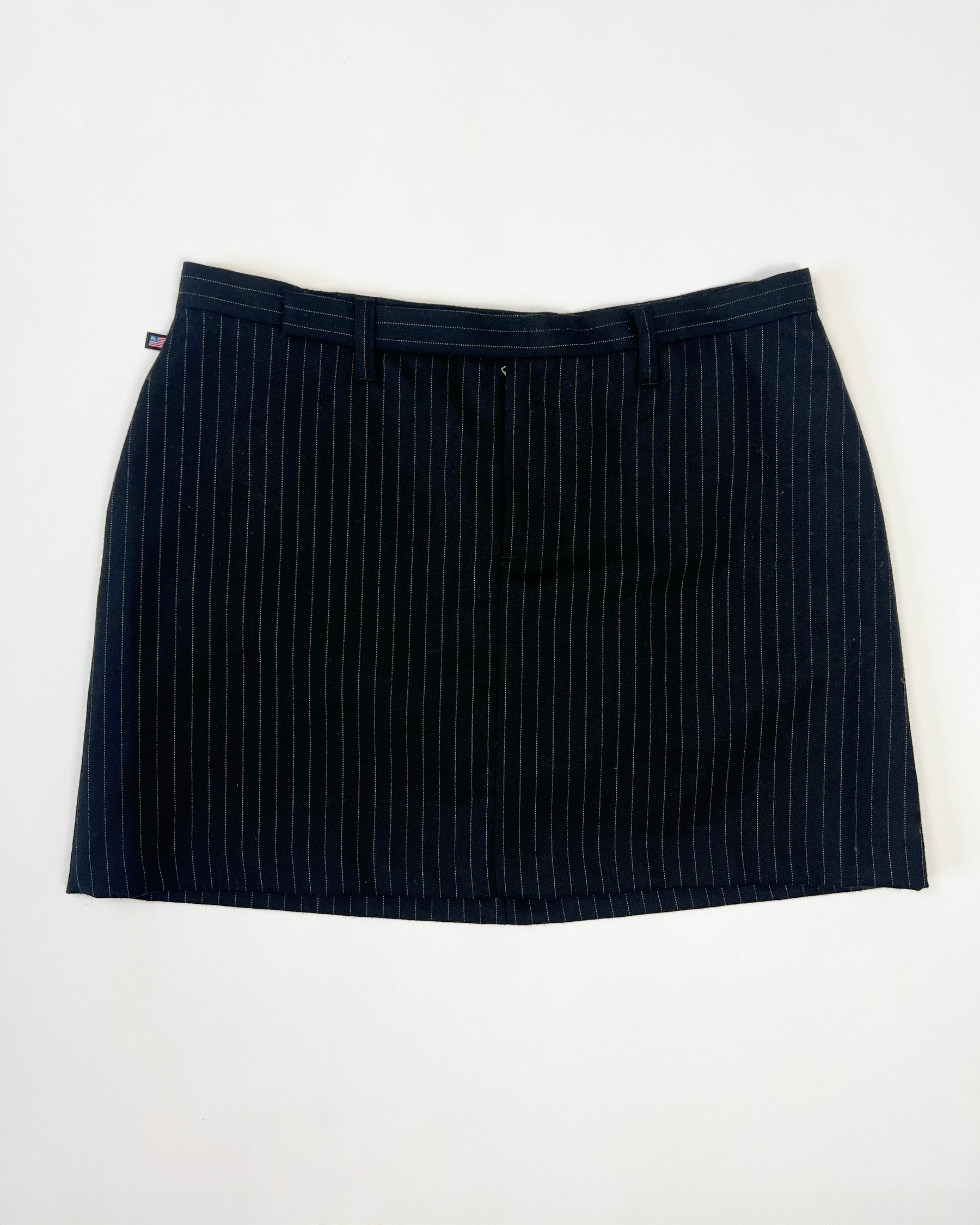 00's Ralph Lauren Tailored Mini Skirt in Navy Wool Pinstripe - W32"
