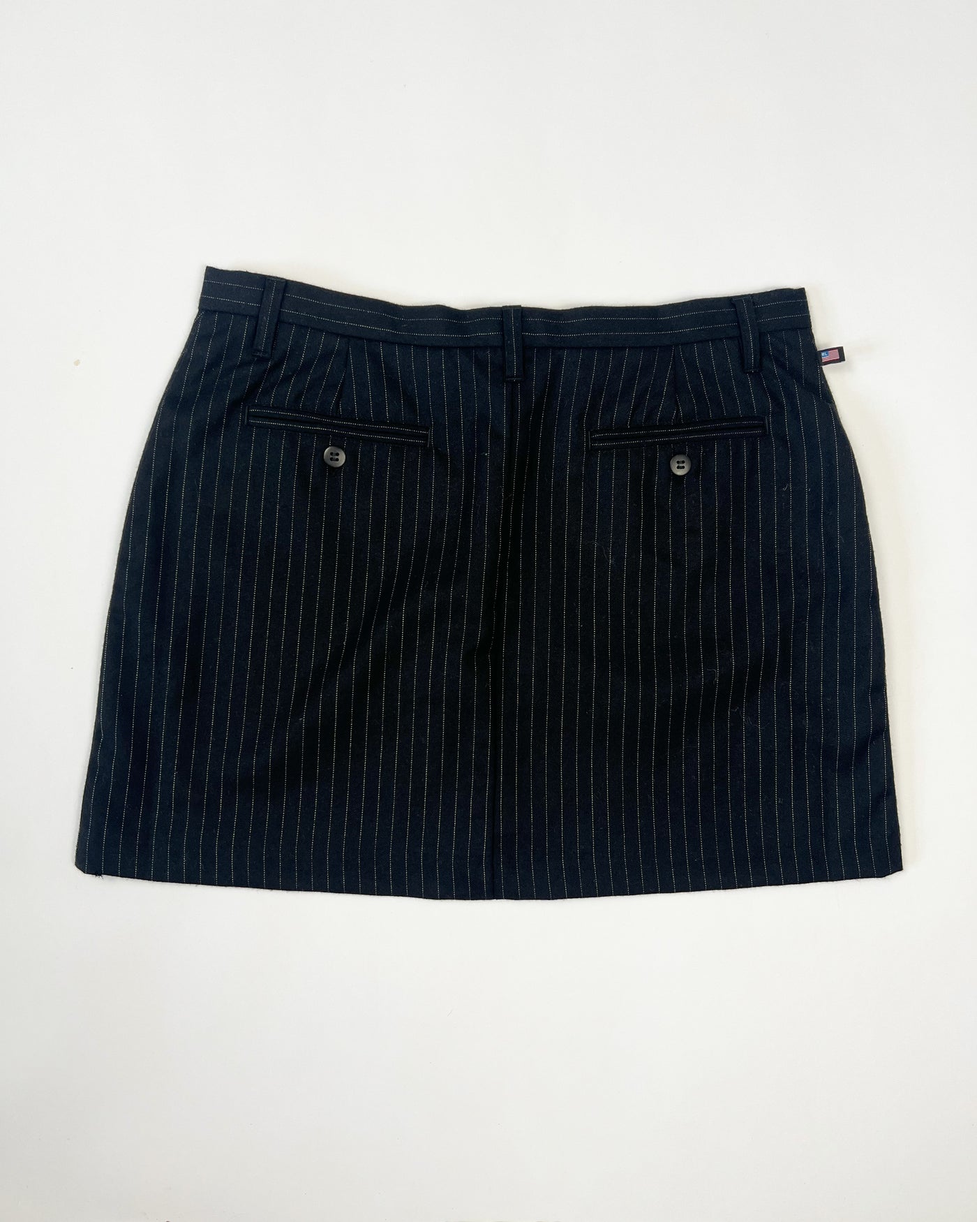 00's Ralph Lauren Tailored Mini Skirt in Navy Wool Pinstripe - W32"