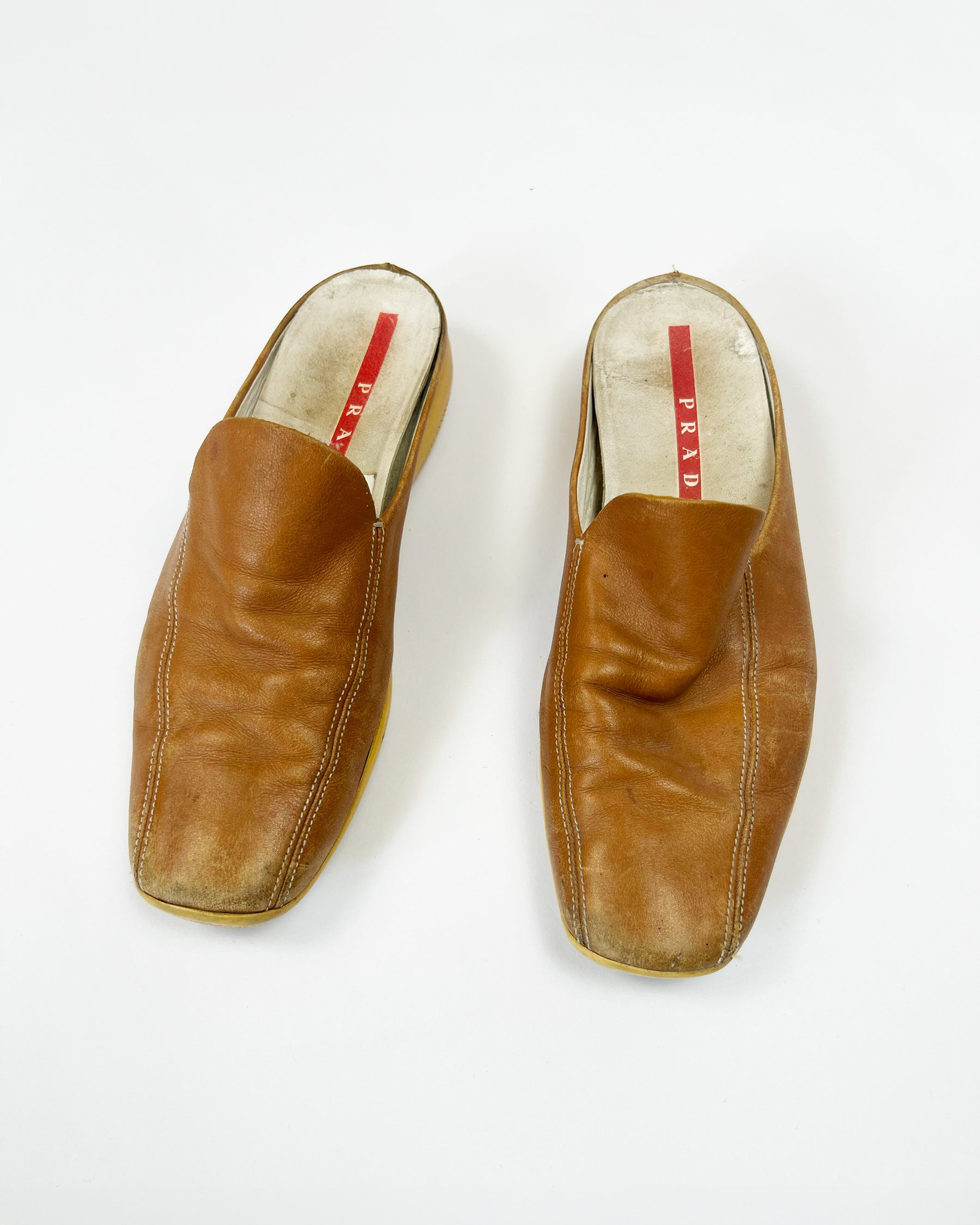 00's Prada Leather Loafer Mules in Tan - UK 4