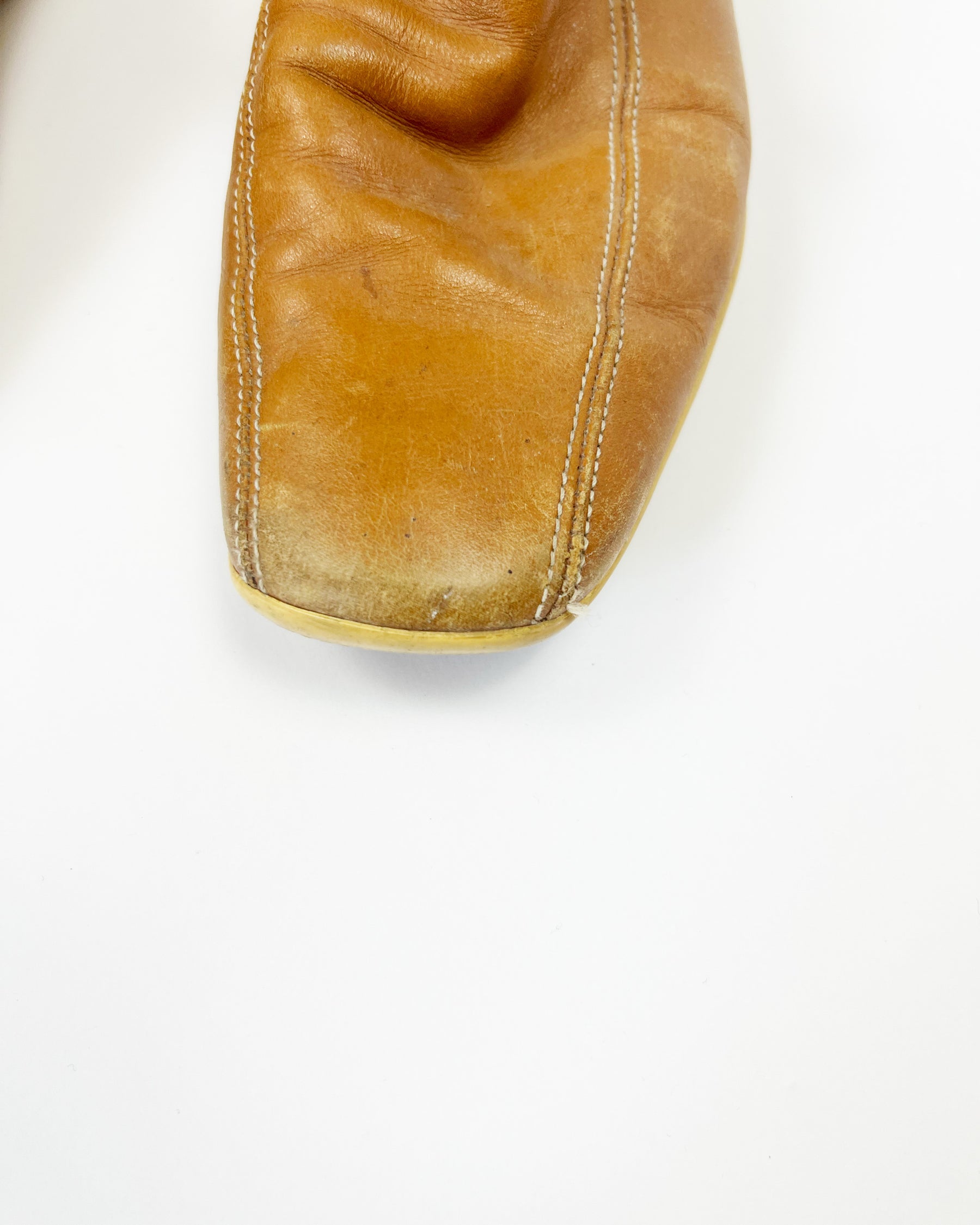 00's Prada Leather Loafer Mules in Tan - UK 4