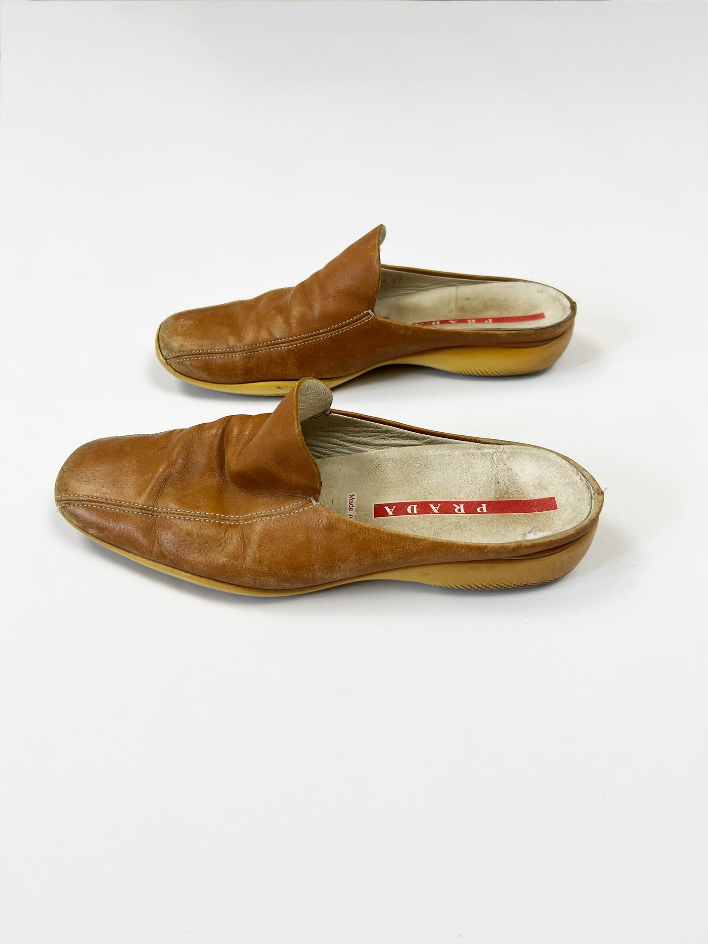 00's Prada Leather Loafer Mules in Tan - UK 4