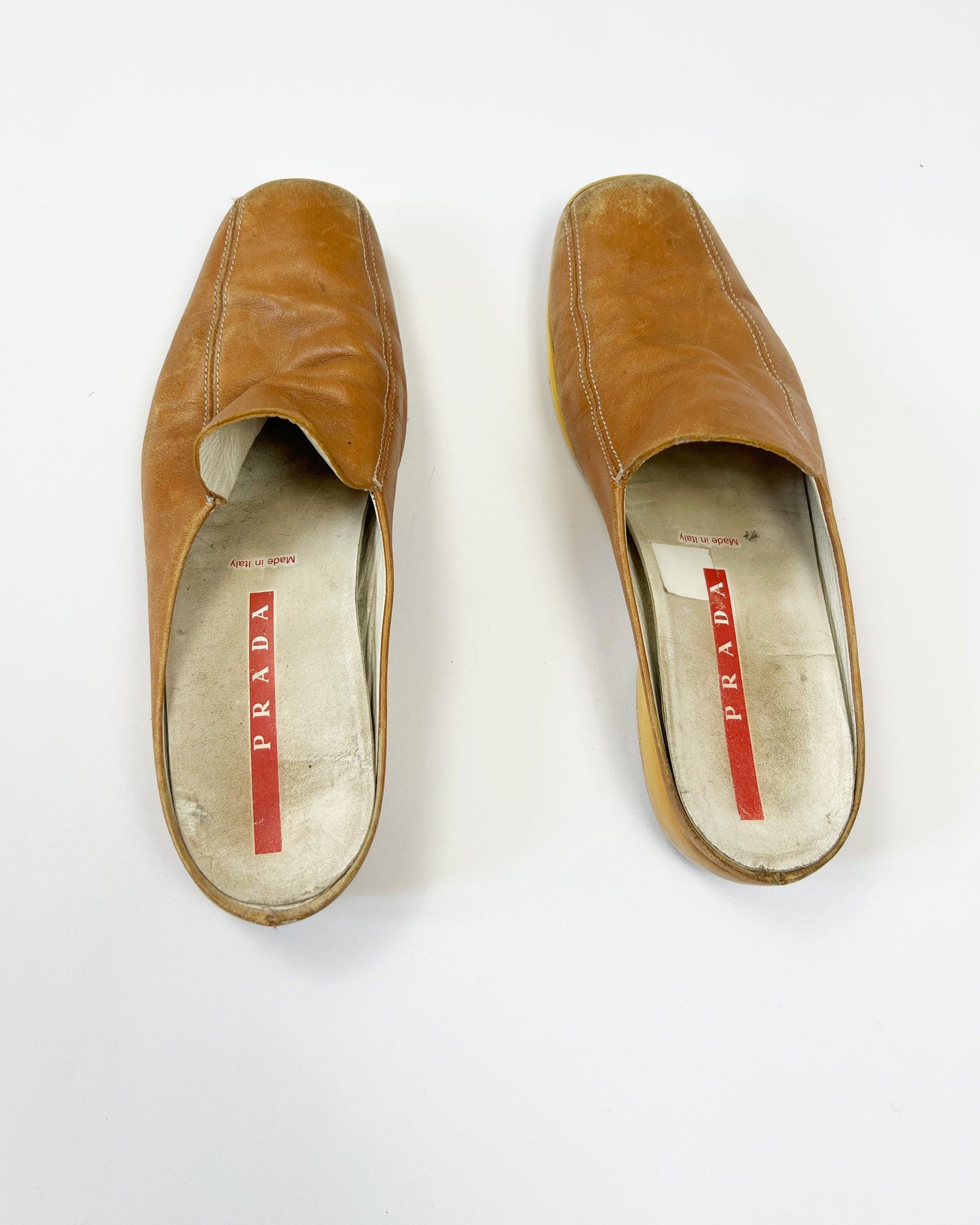 00's Prada Leather Loafer Mules in Tan - UK 4