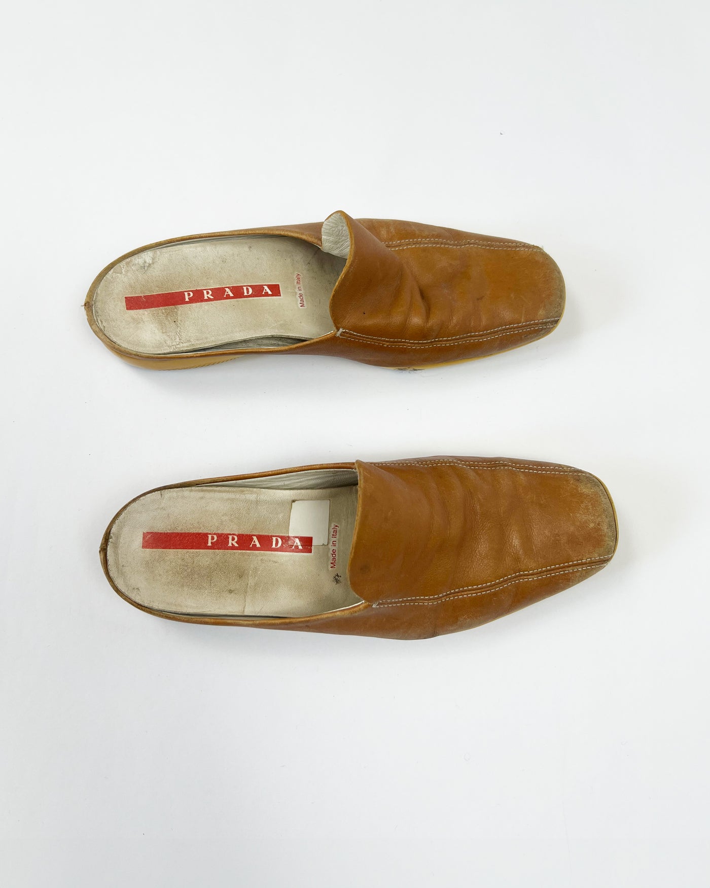00's Prada Leather Loafer Mules in Tan - UK 4