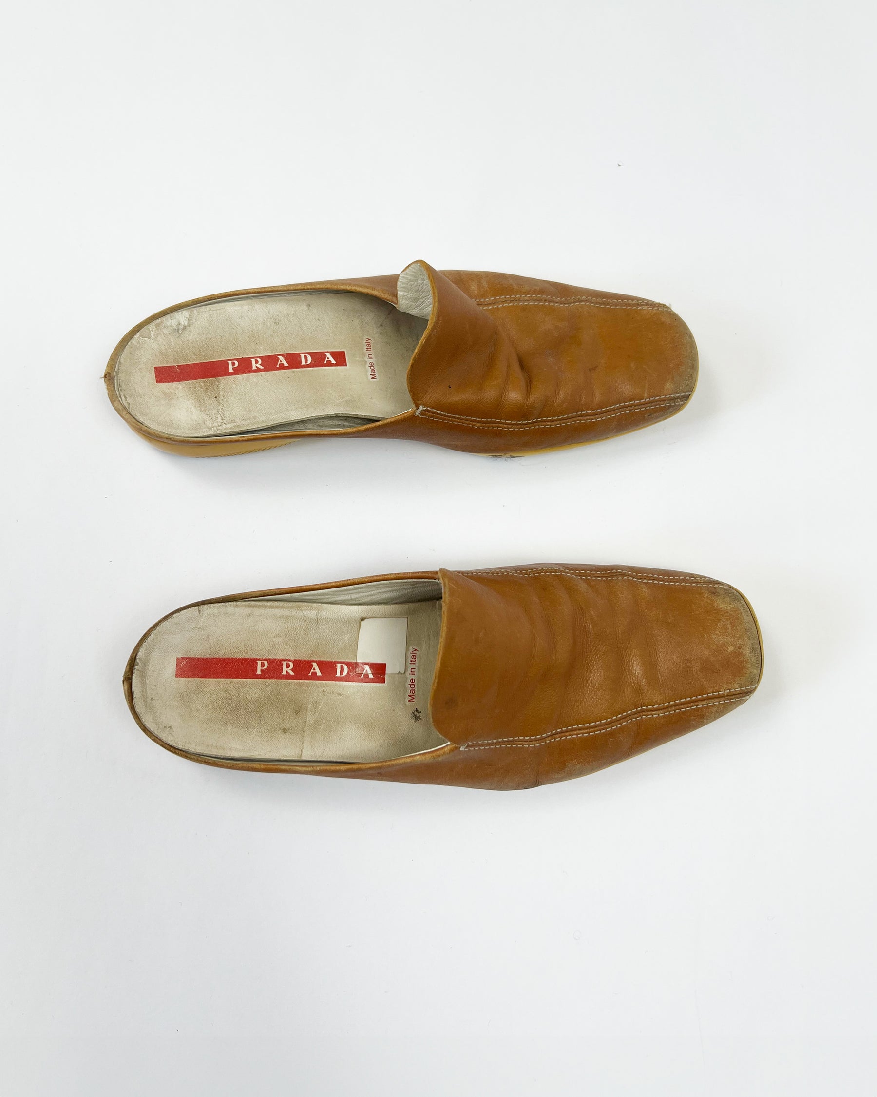00's Prada Leather Loafer Mules in Tan - UK 4