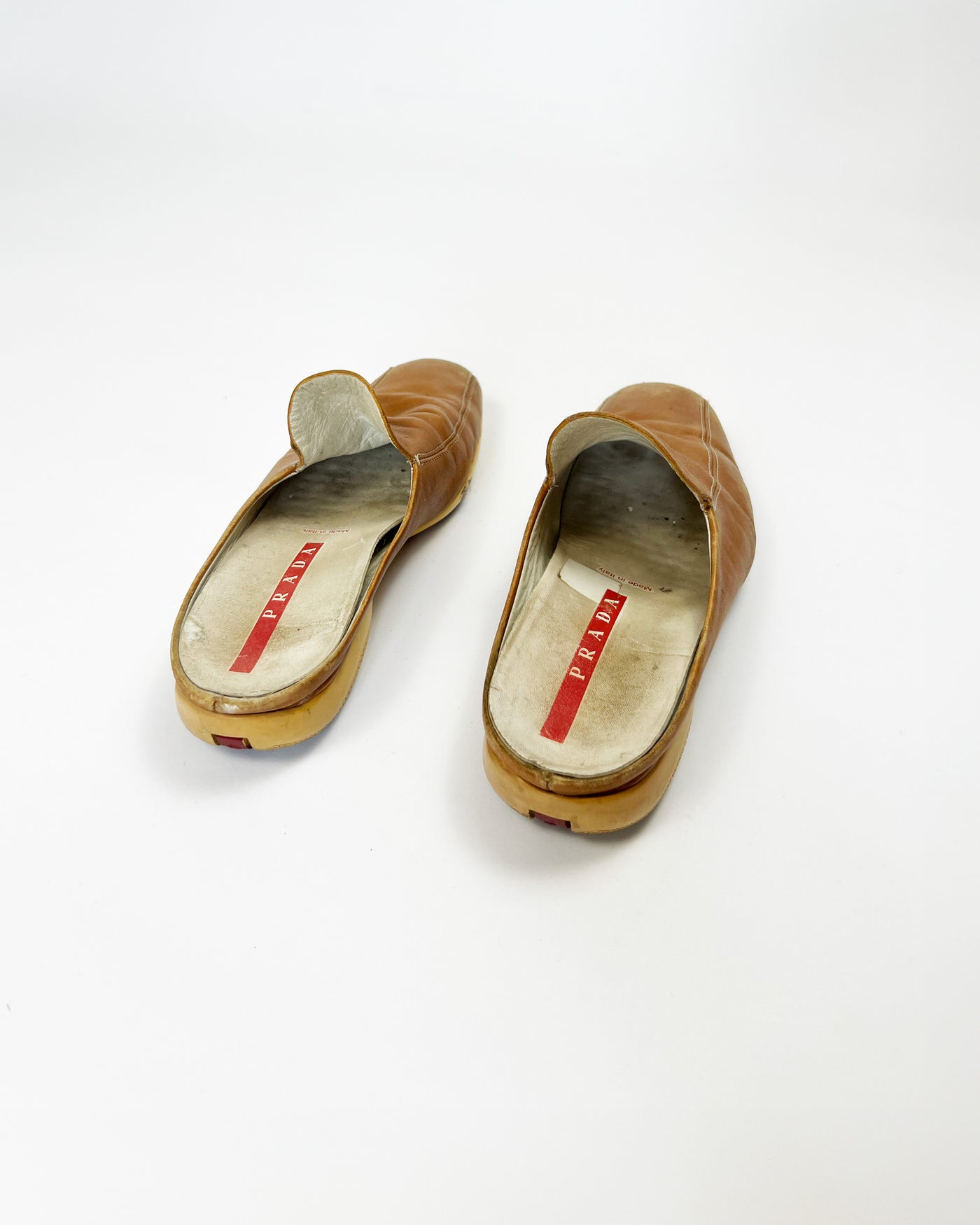 00's Prada Leather Loafer Mules in Tan - UK 4
