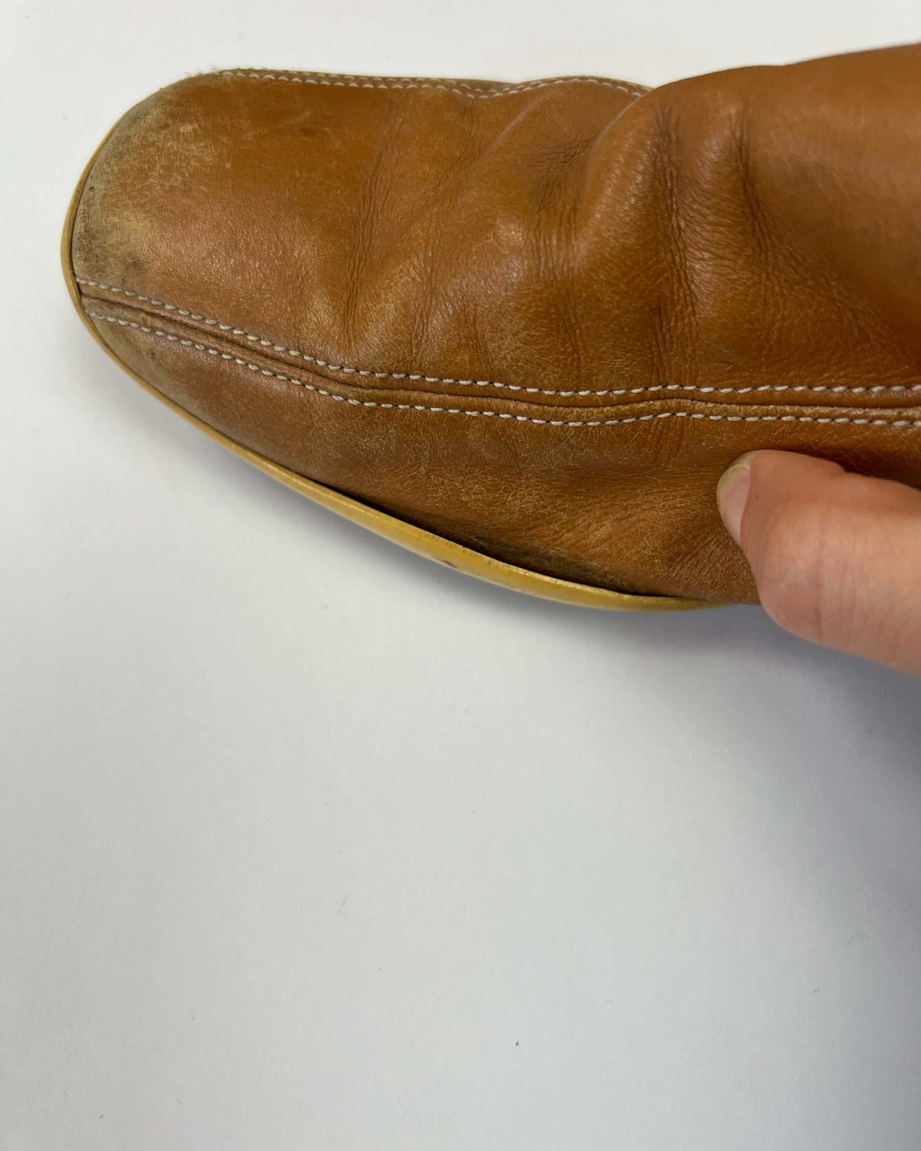 00's Prada Leather Loafer Mules in Tan - UK 4